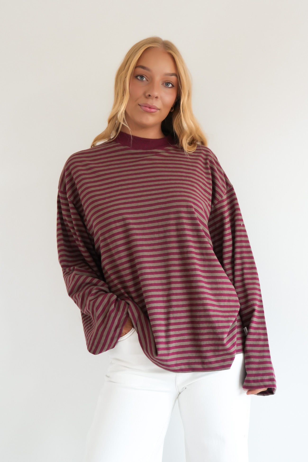 Paloma Long Sleeve Stripe Tee Burgundy