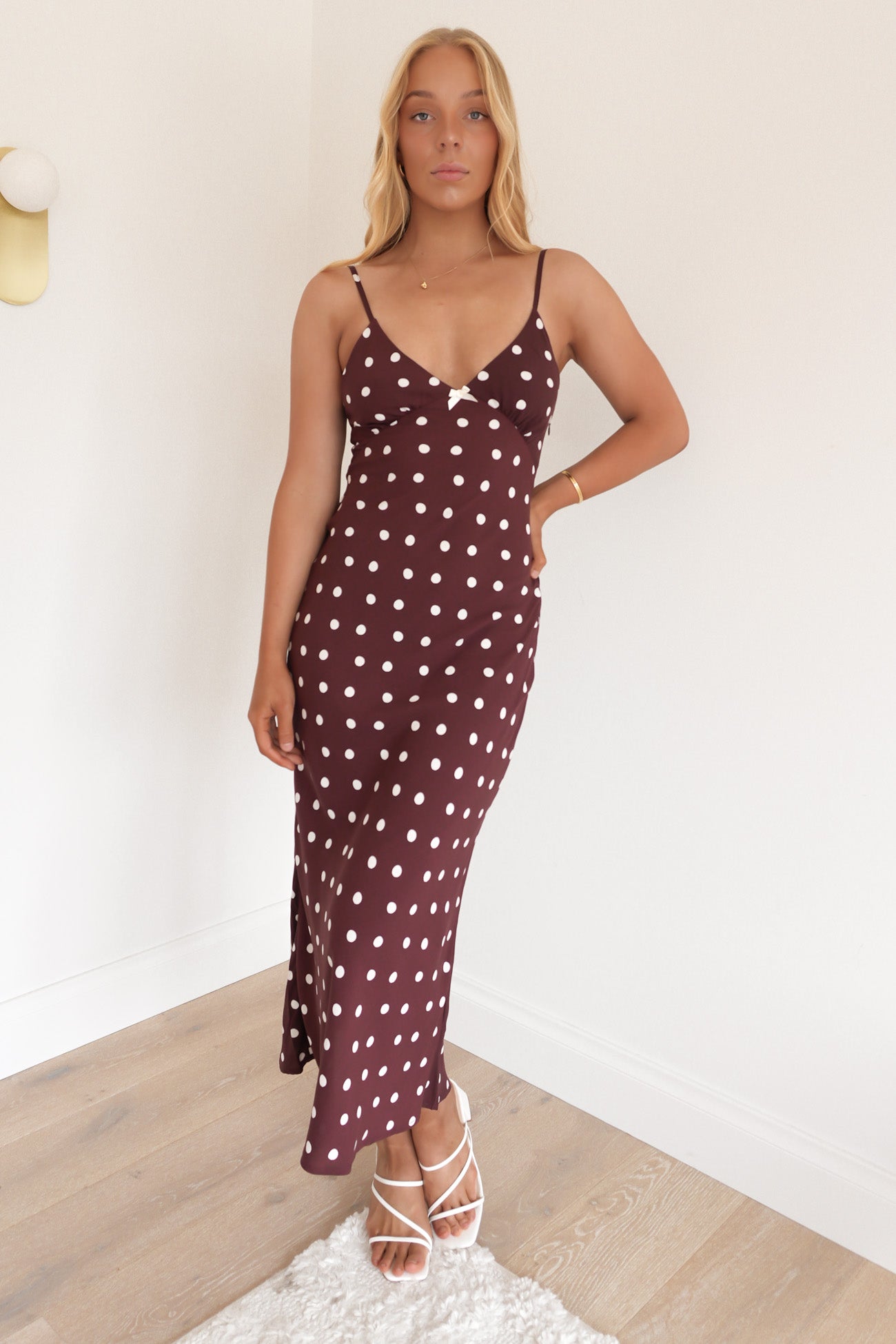 Polka Dot Bias Midi Dress Cafe