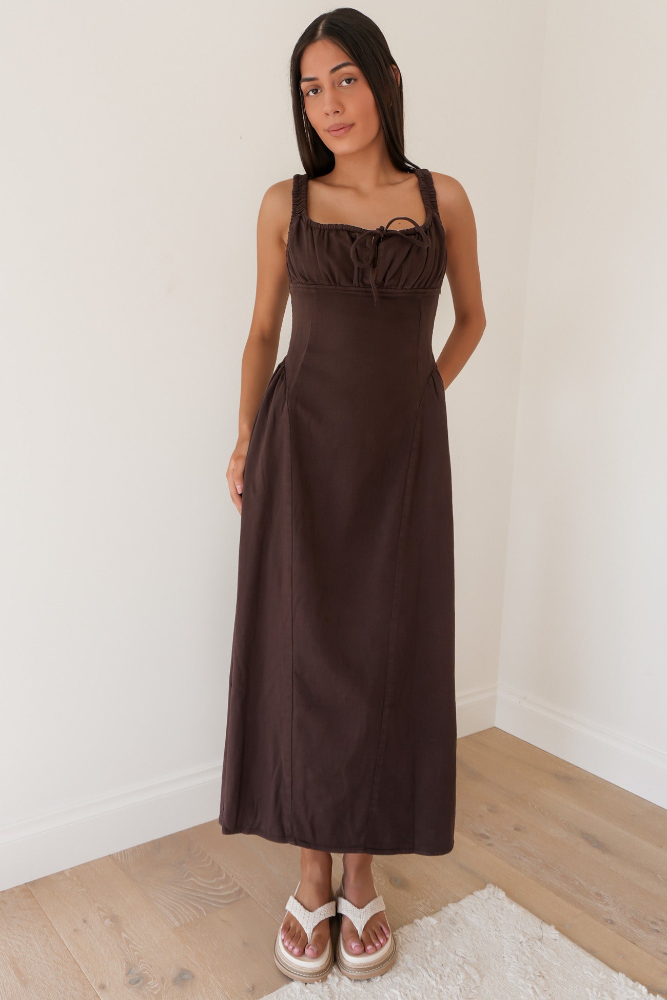 Poppy Denim Dress Brown