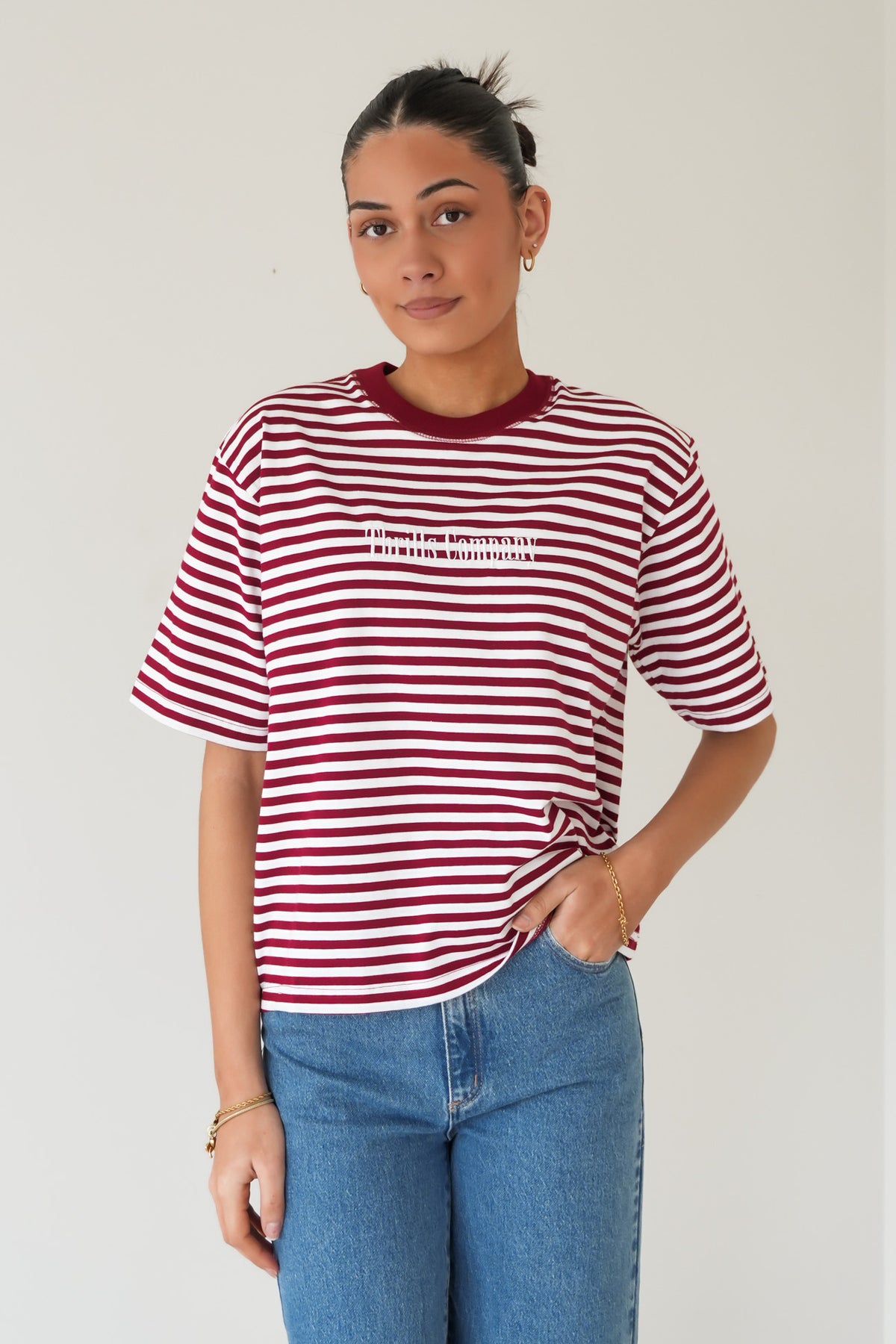 Primitive Stripe Square Tee Sour Cherry Stripe