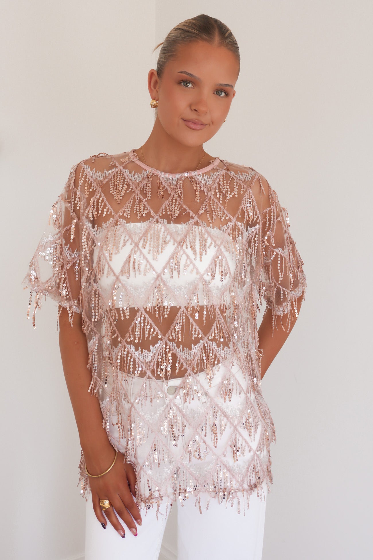 Raven Sequin Tee Pink