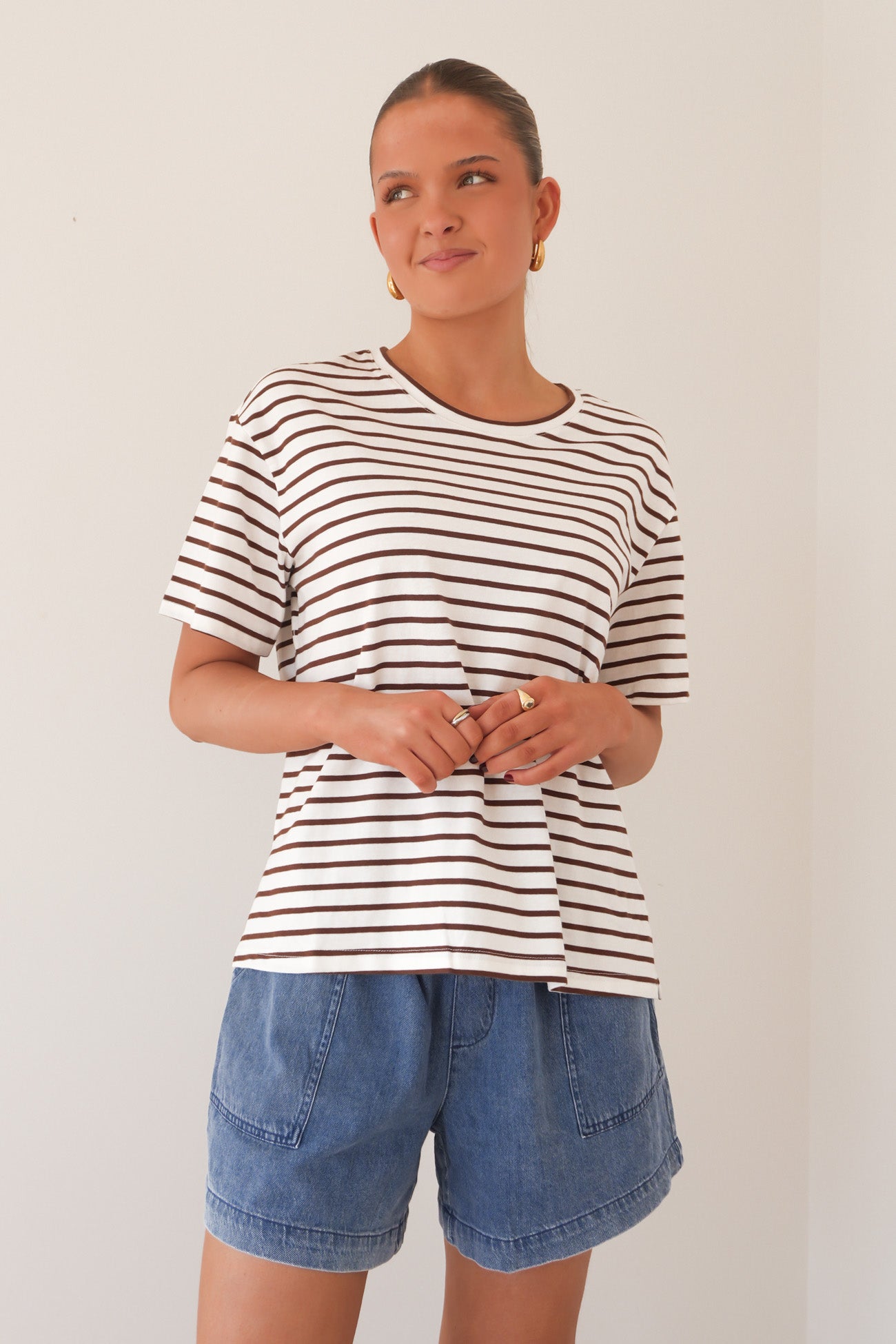 Relax Boxy Tee Chocolate White Stripe