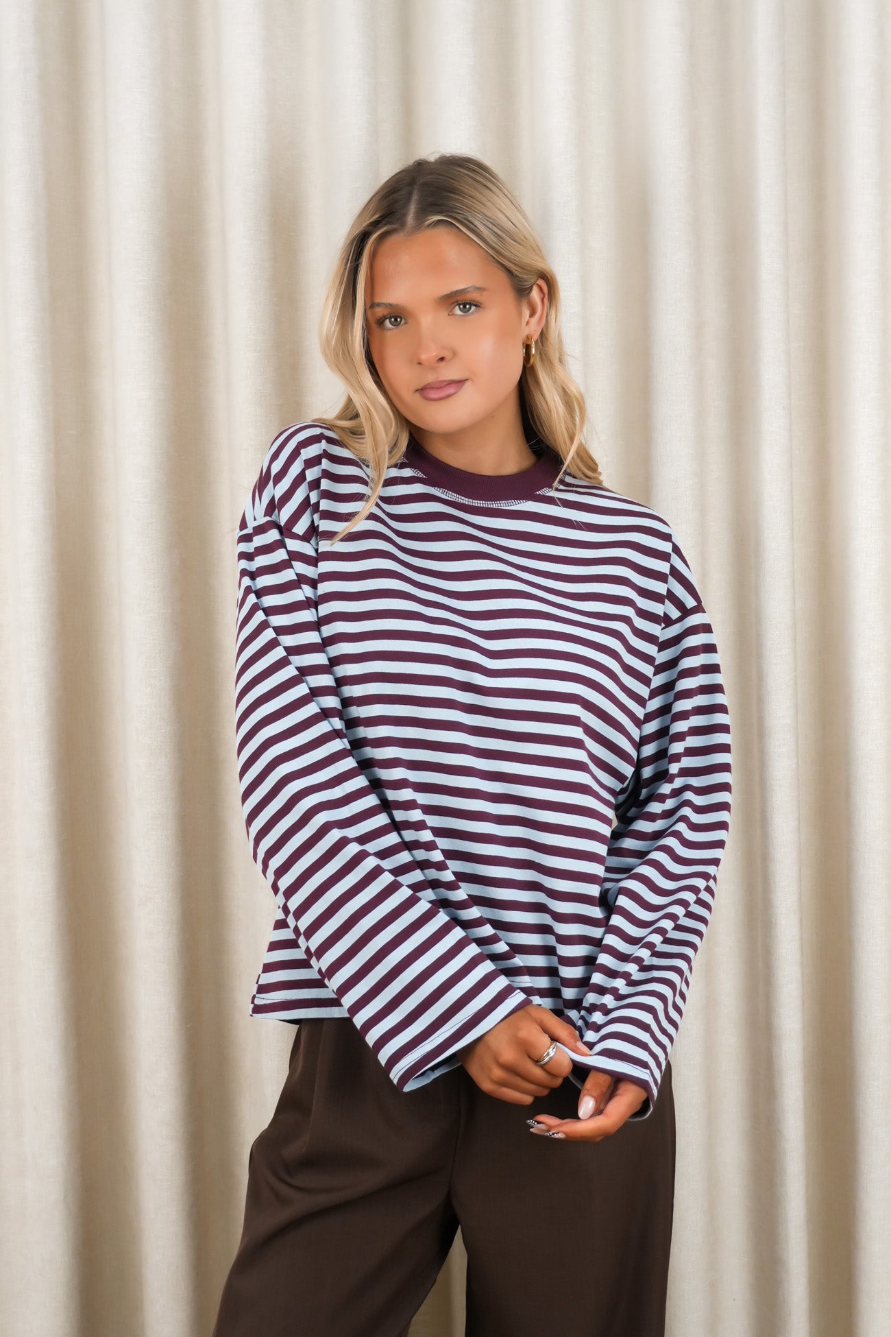 Remi Long Sleeve Stripe Tee Blue Plum