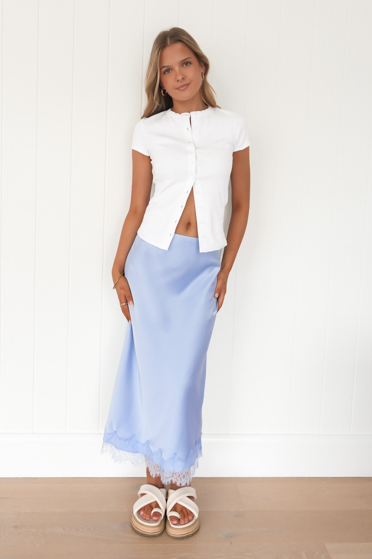 Rorey Lace Midi Skirt Blue