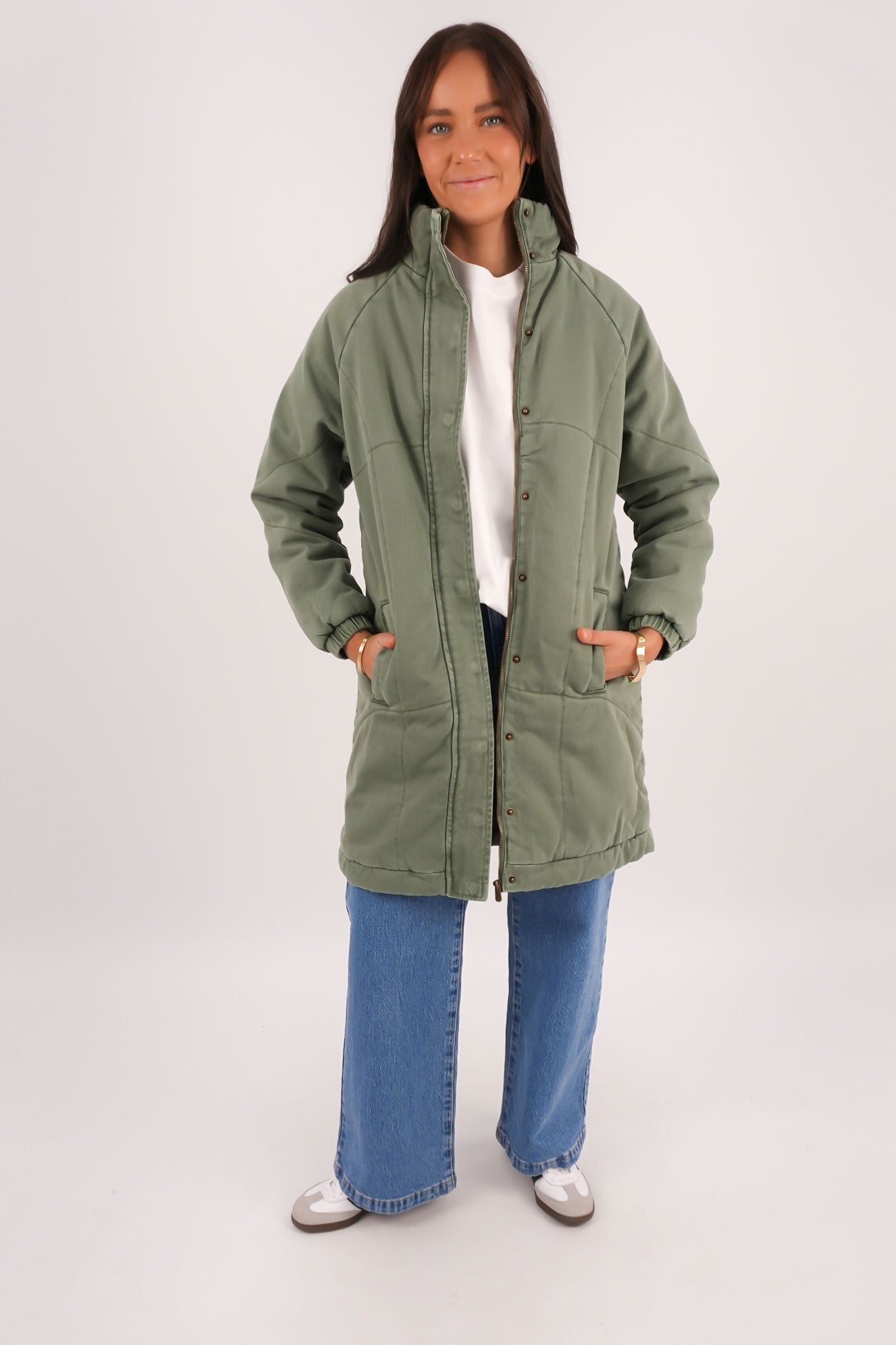 Rosalee Longline Jacket Washed Green