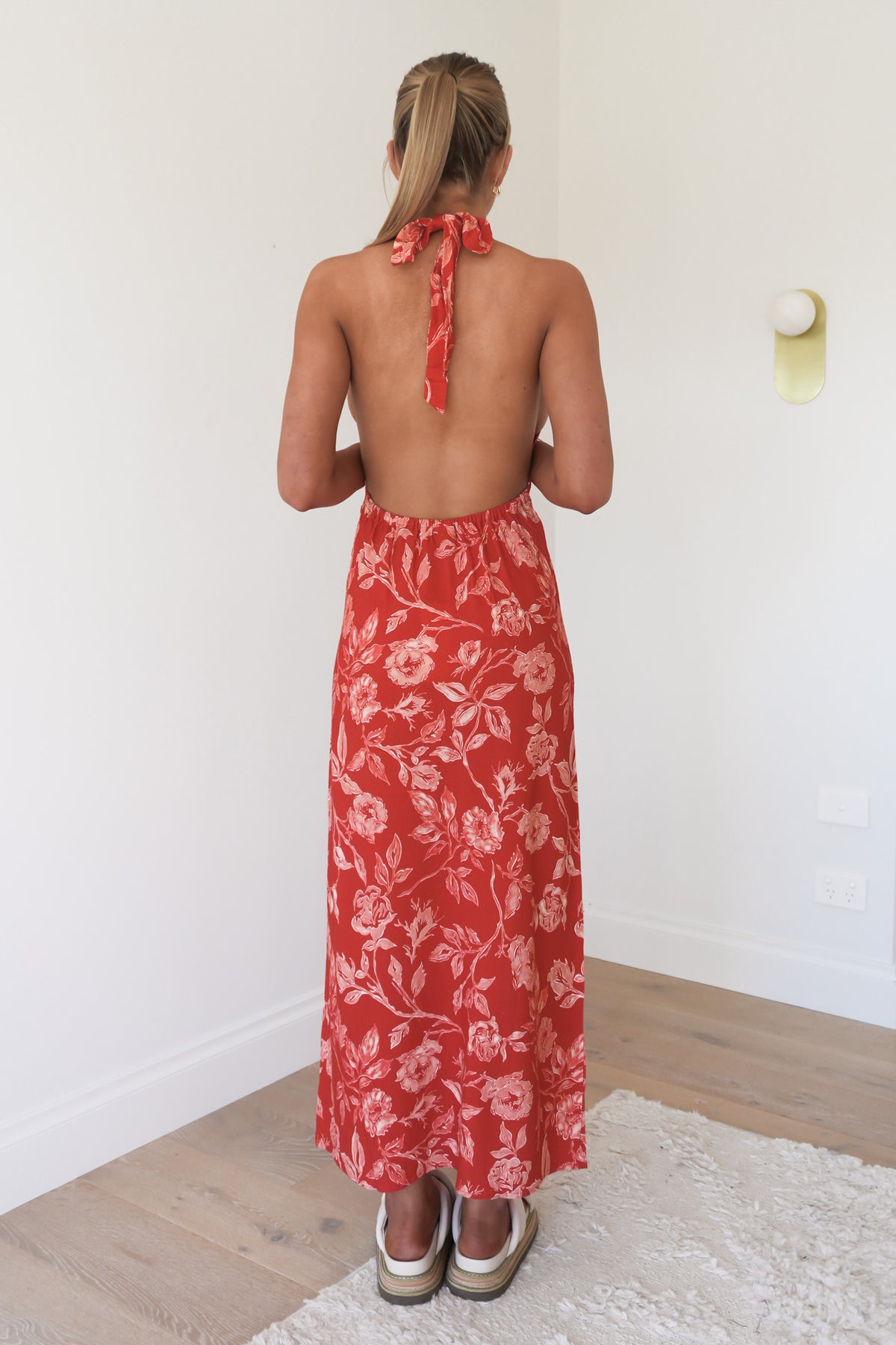 Rosalie Floral Halter Neck Maxi Dress Rose
