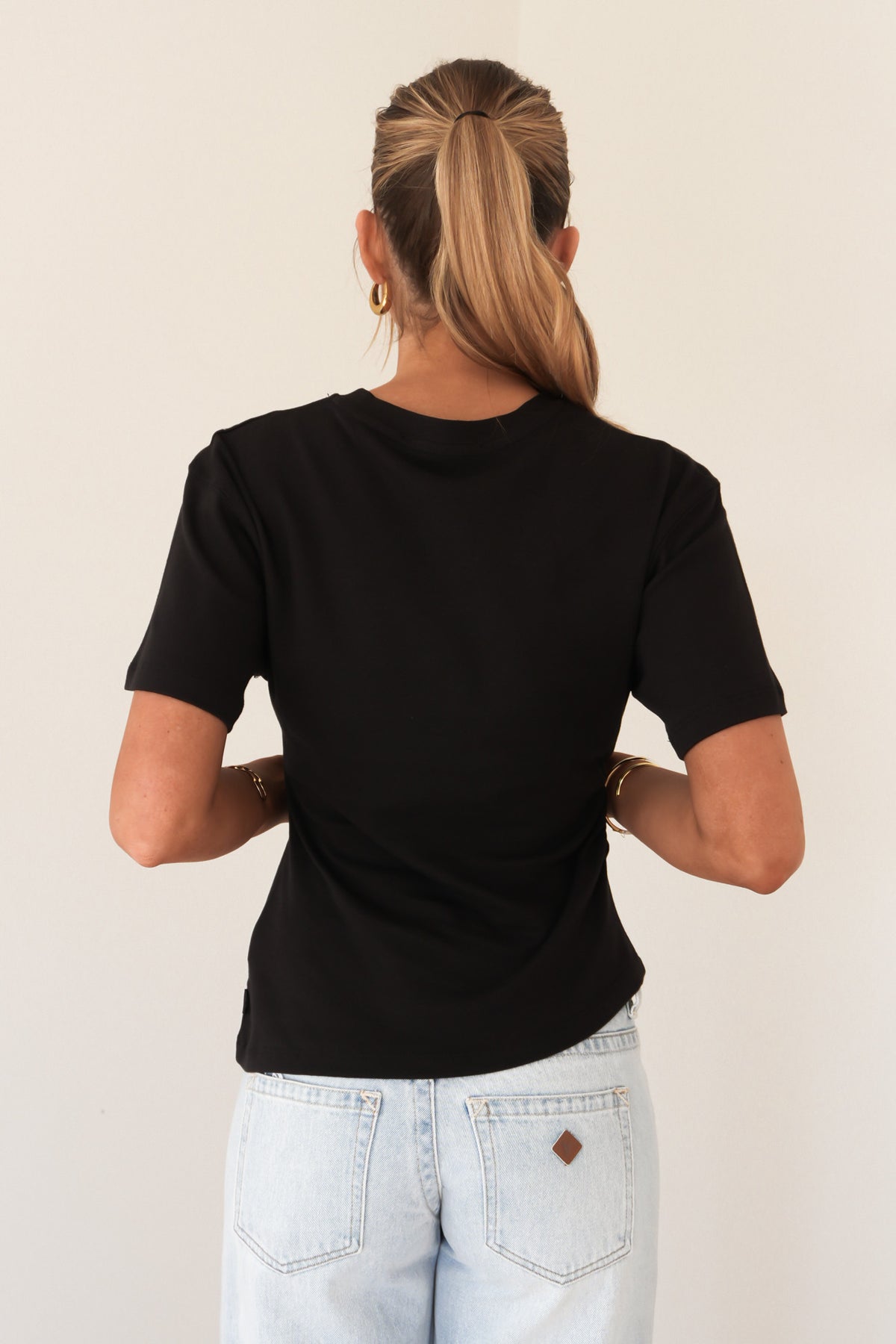 Ruched Vee Tee Black