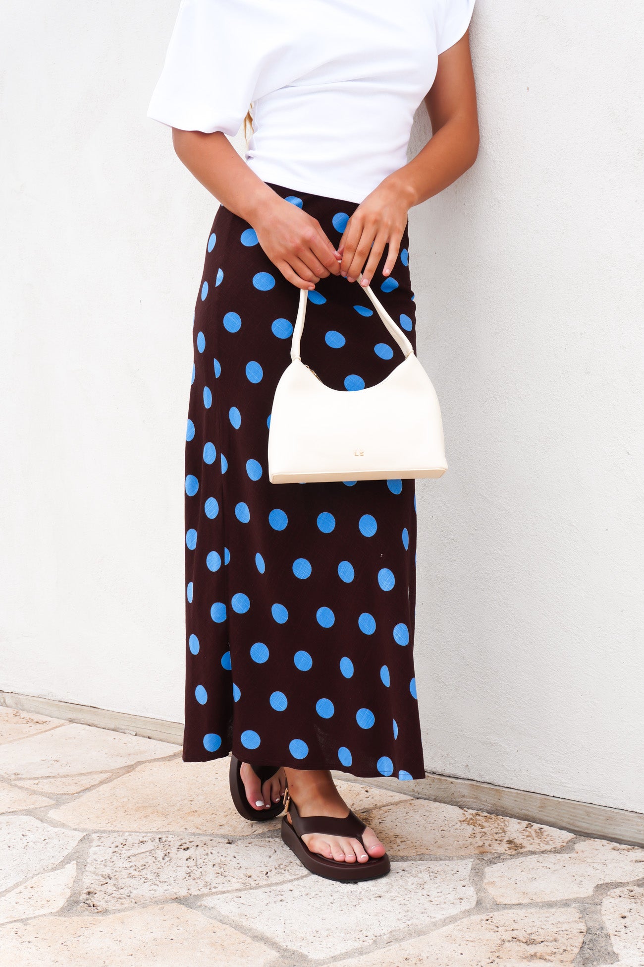 Sabrina Maxi Skirt Chocolate Blue Polka Dot