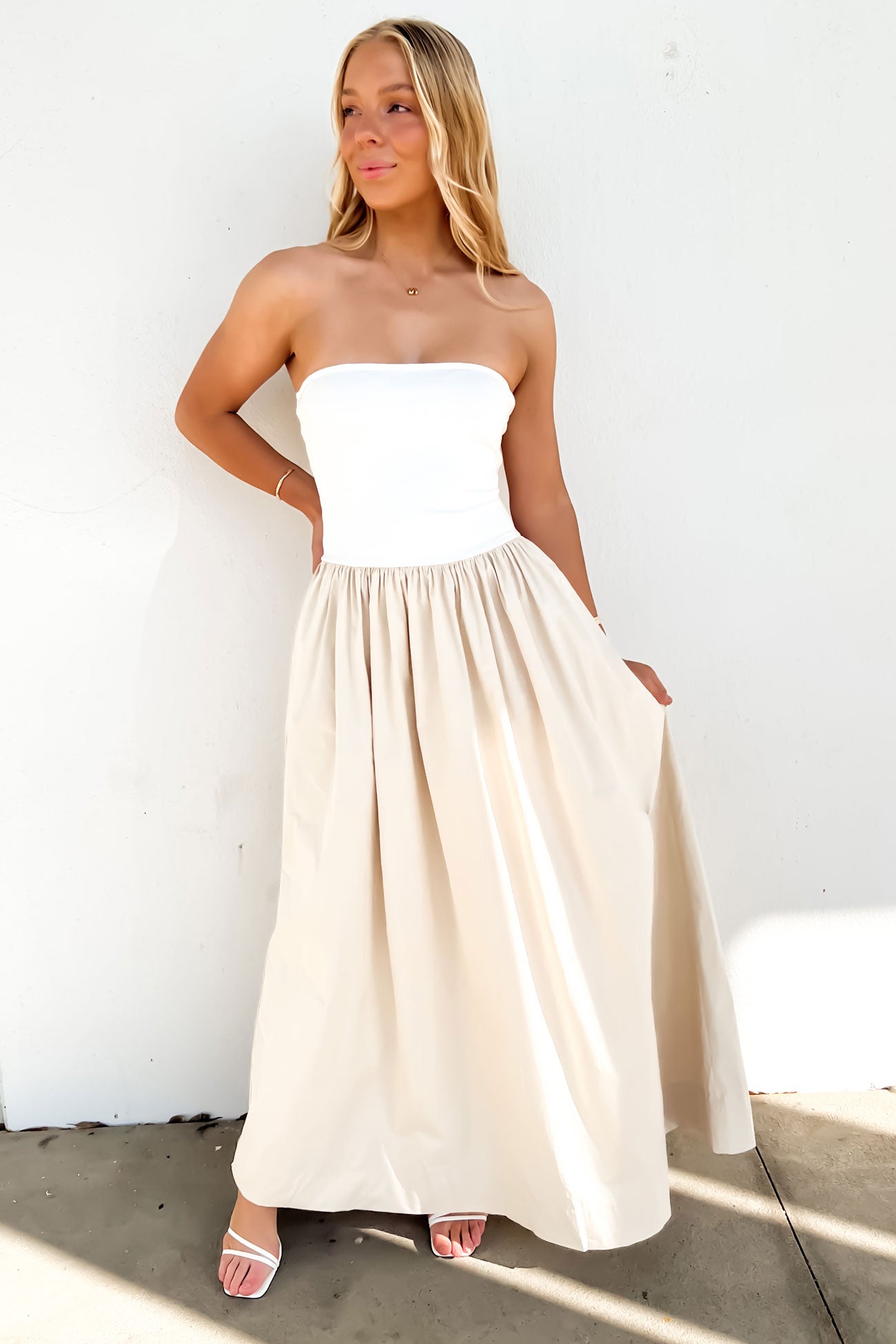 Samara Maxi Dress Beige White
