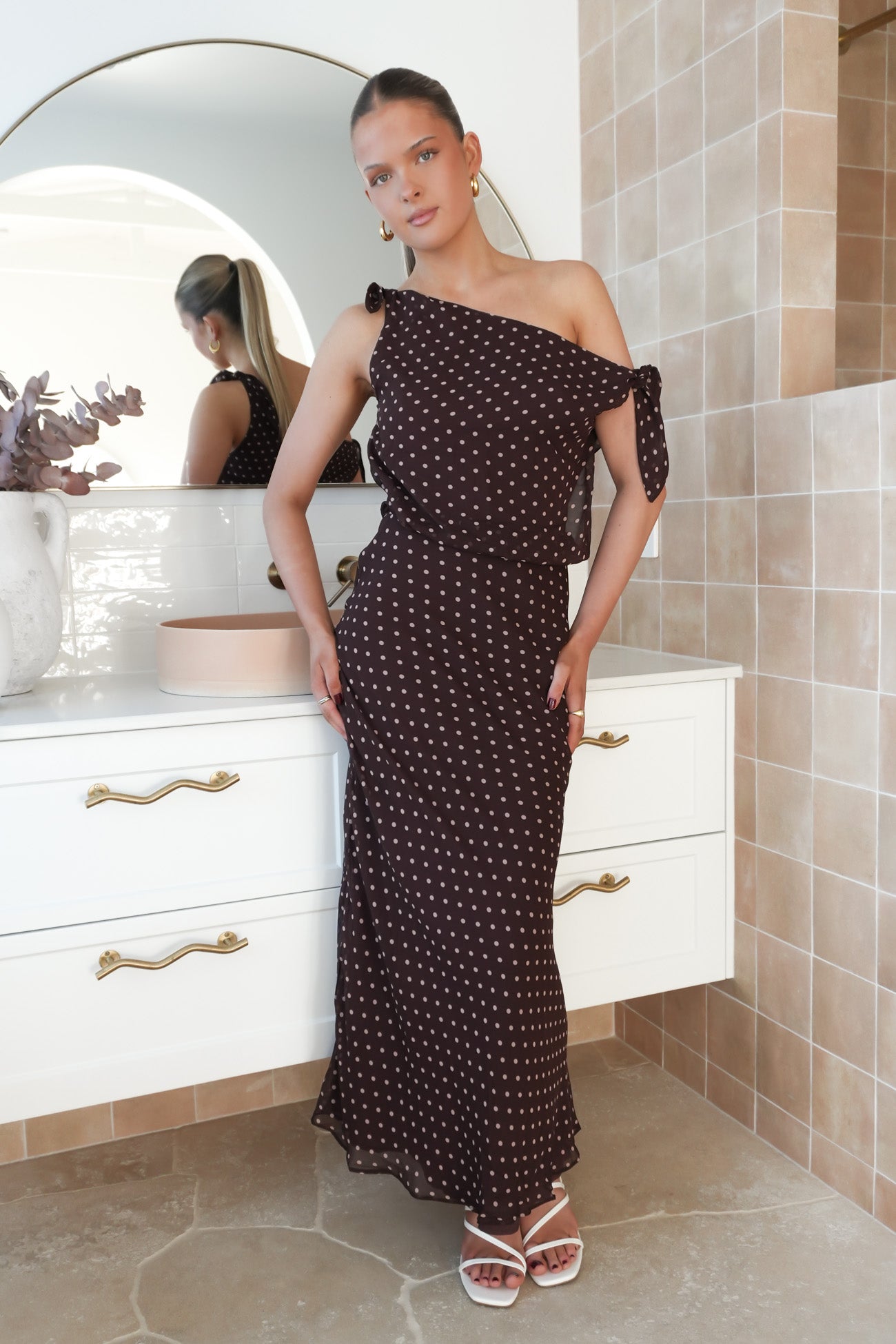 Shanice Maxi Dress Brown Polka Dot