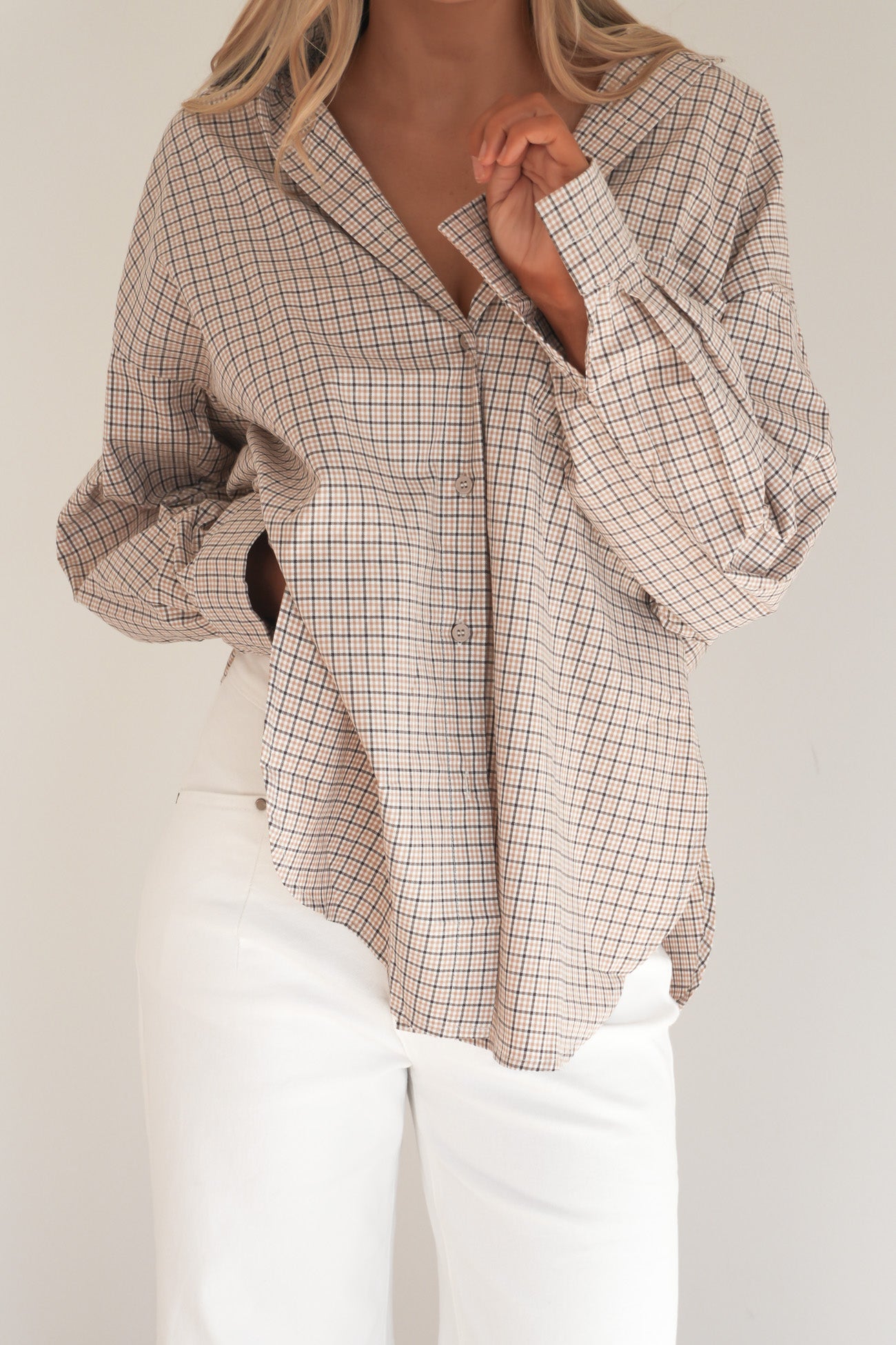 Sharnah Shirt Beige Check