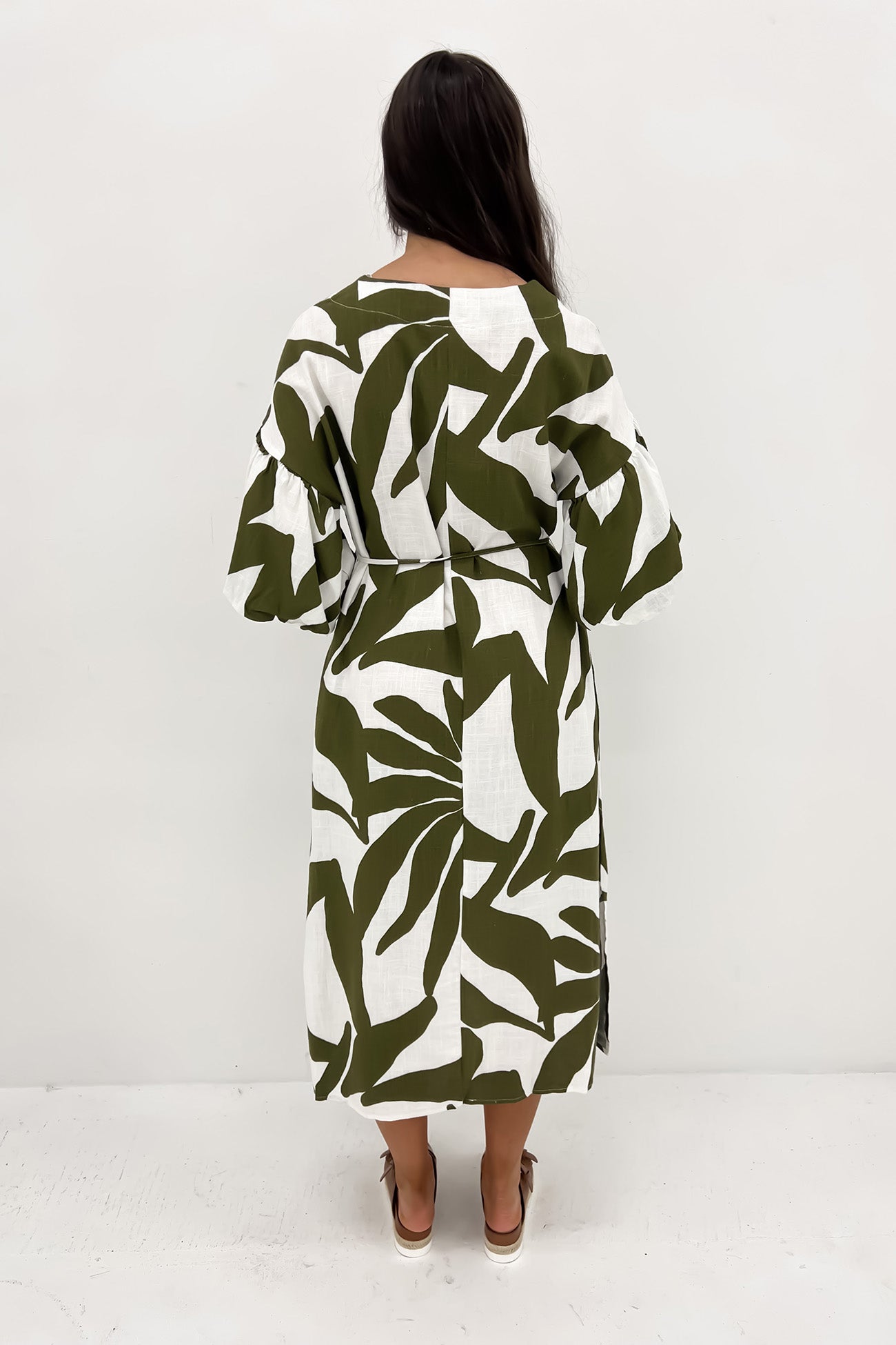 Shira Midi Dress Khaki White