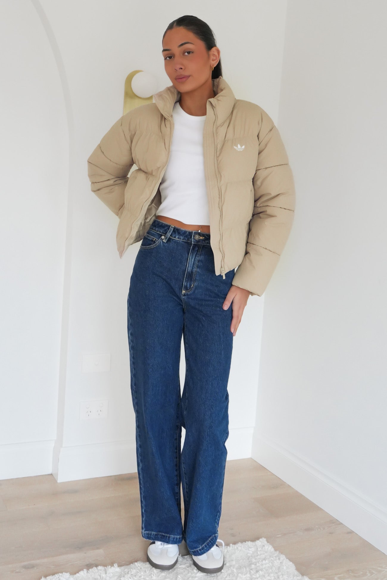 Short Padded Jacket Khaki Three