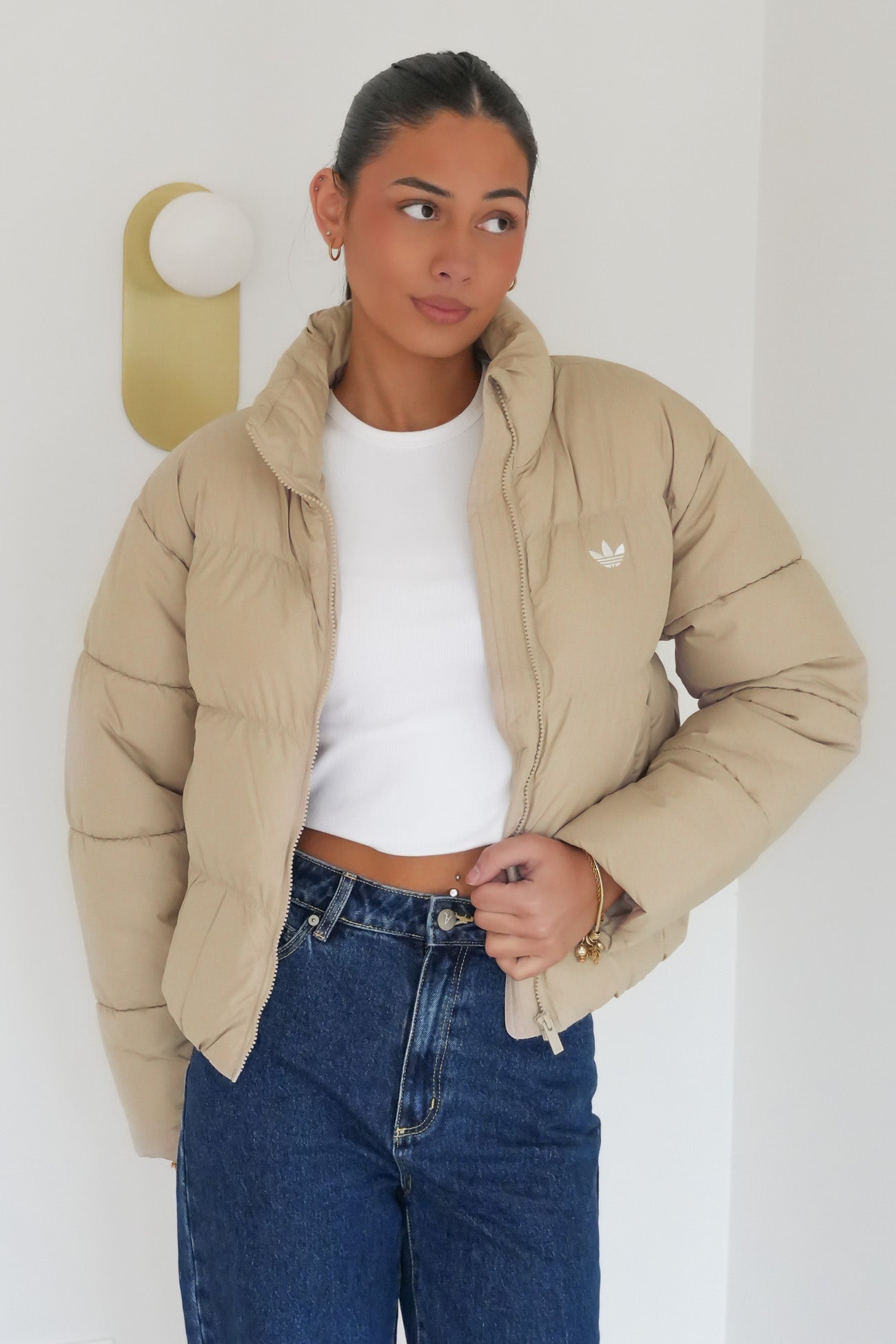 Short Padded Jacket Khaki Three