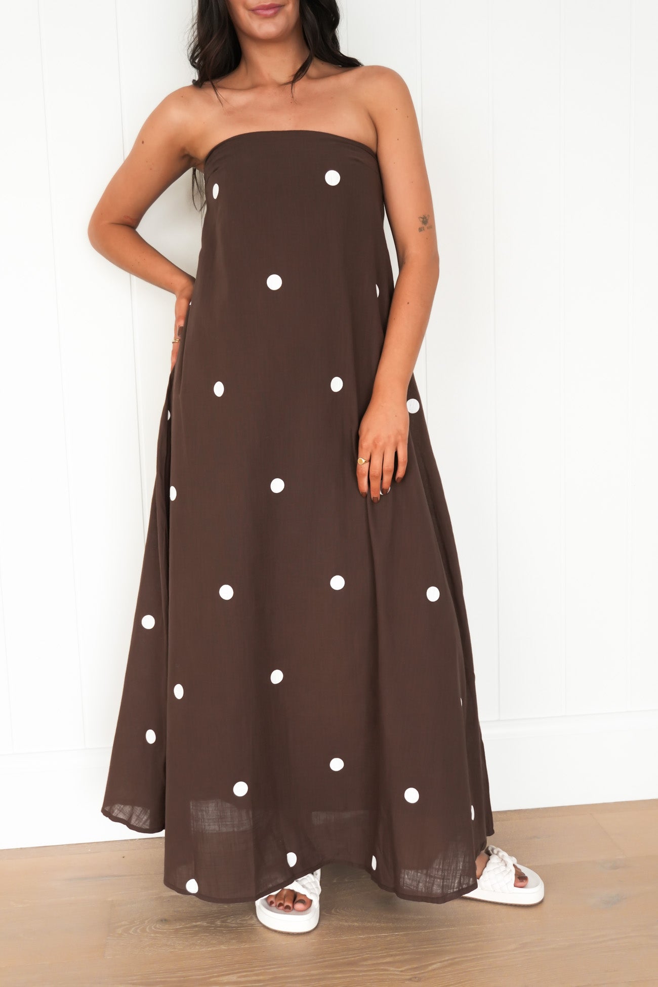 Sloane Maxi Dress Chocolate Polka Dot