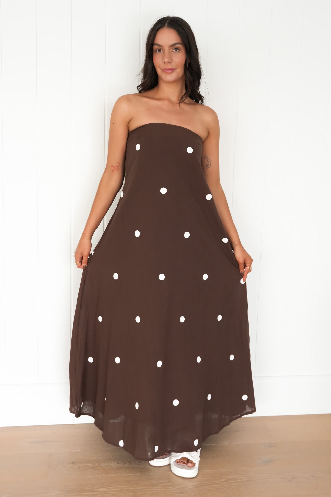 Sloane Maxi Dress Chocolate Polka Dot