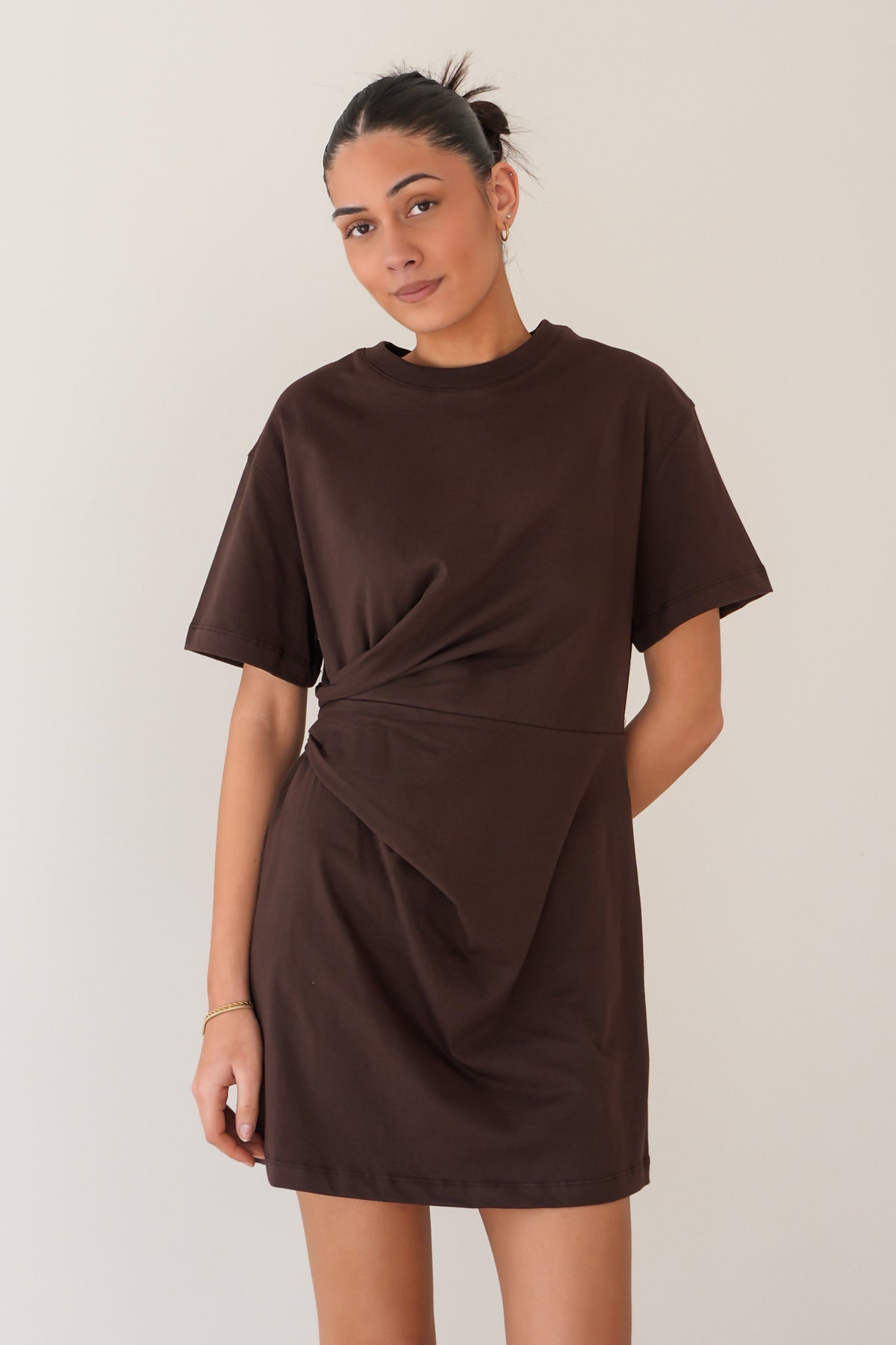 Soho Fold Over Mini Dress Chocolate