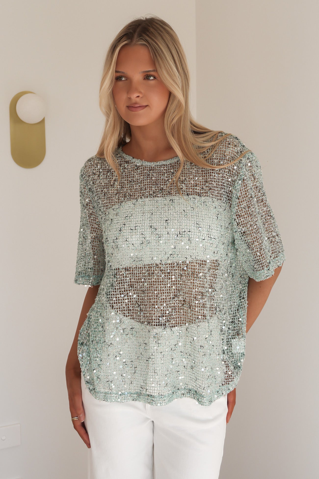 Stacy Sequin Tee Blue
