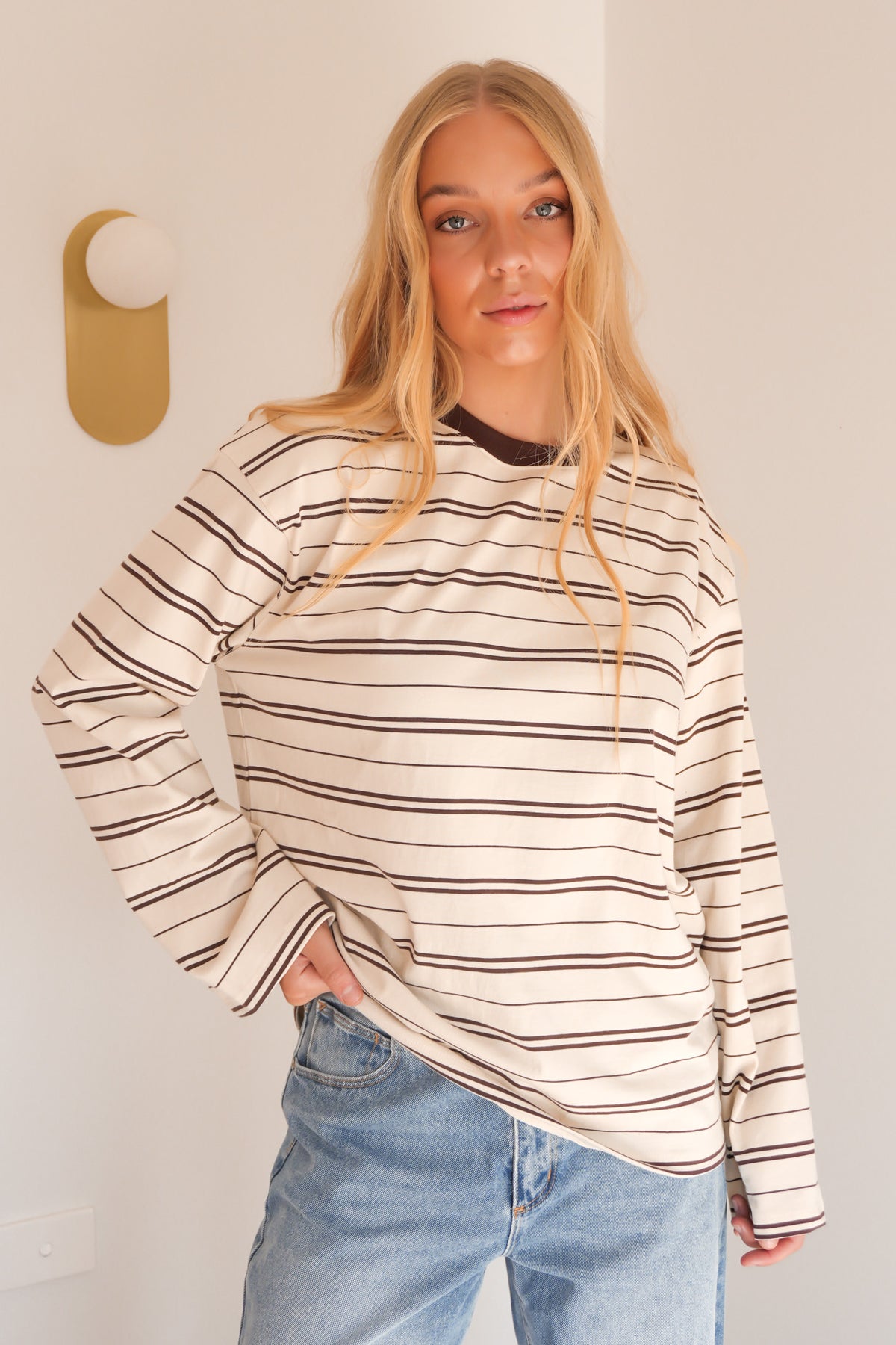 Stripe Long Sleeve Tee Chocolate