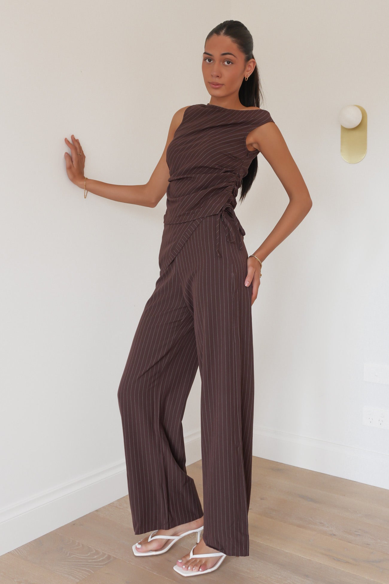 Tacita Pant Chocolate Pinstripe