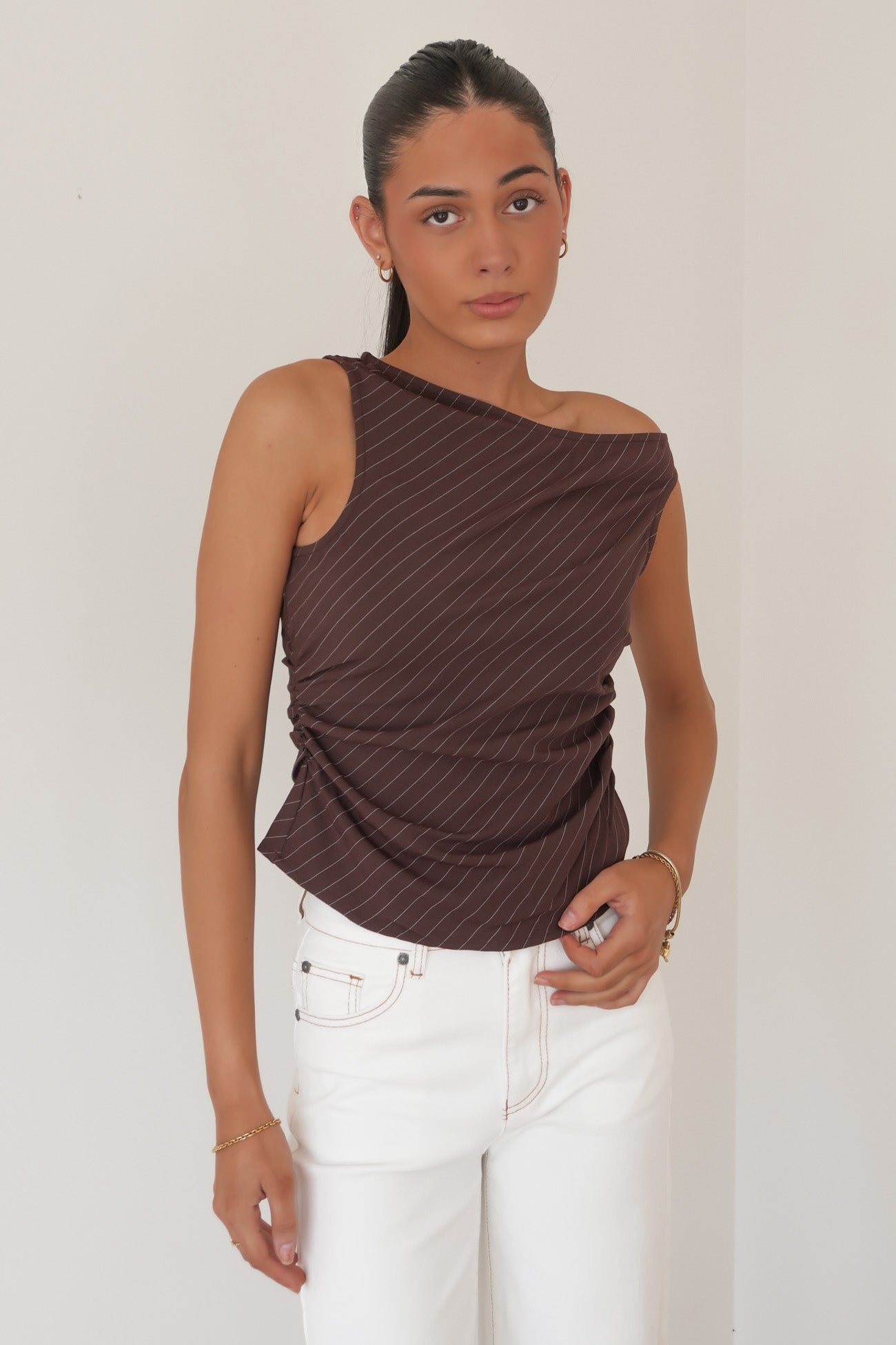 Tacita Top Chocolate Pinstripe