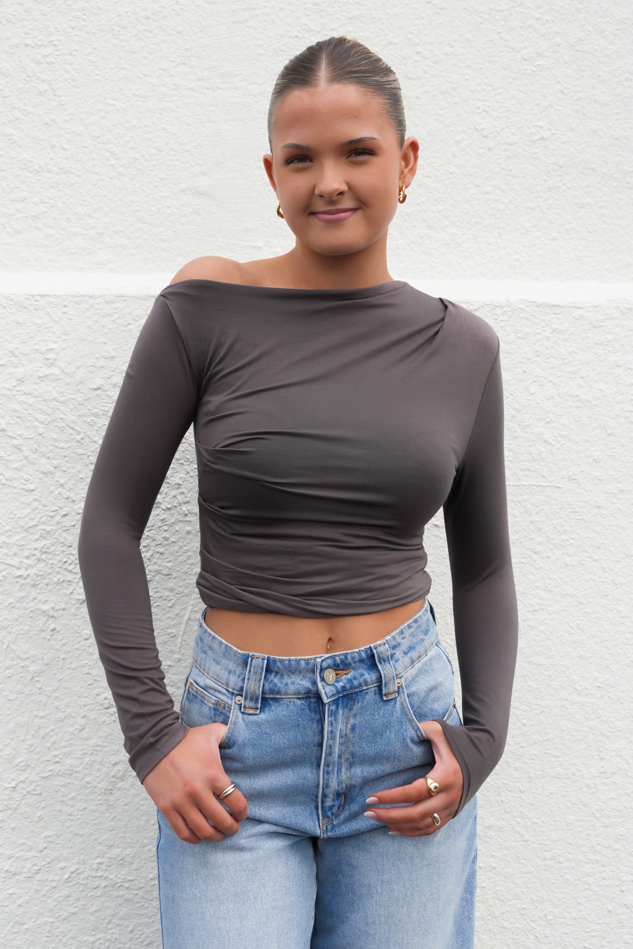Tanner Ruched Top Charcoal
