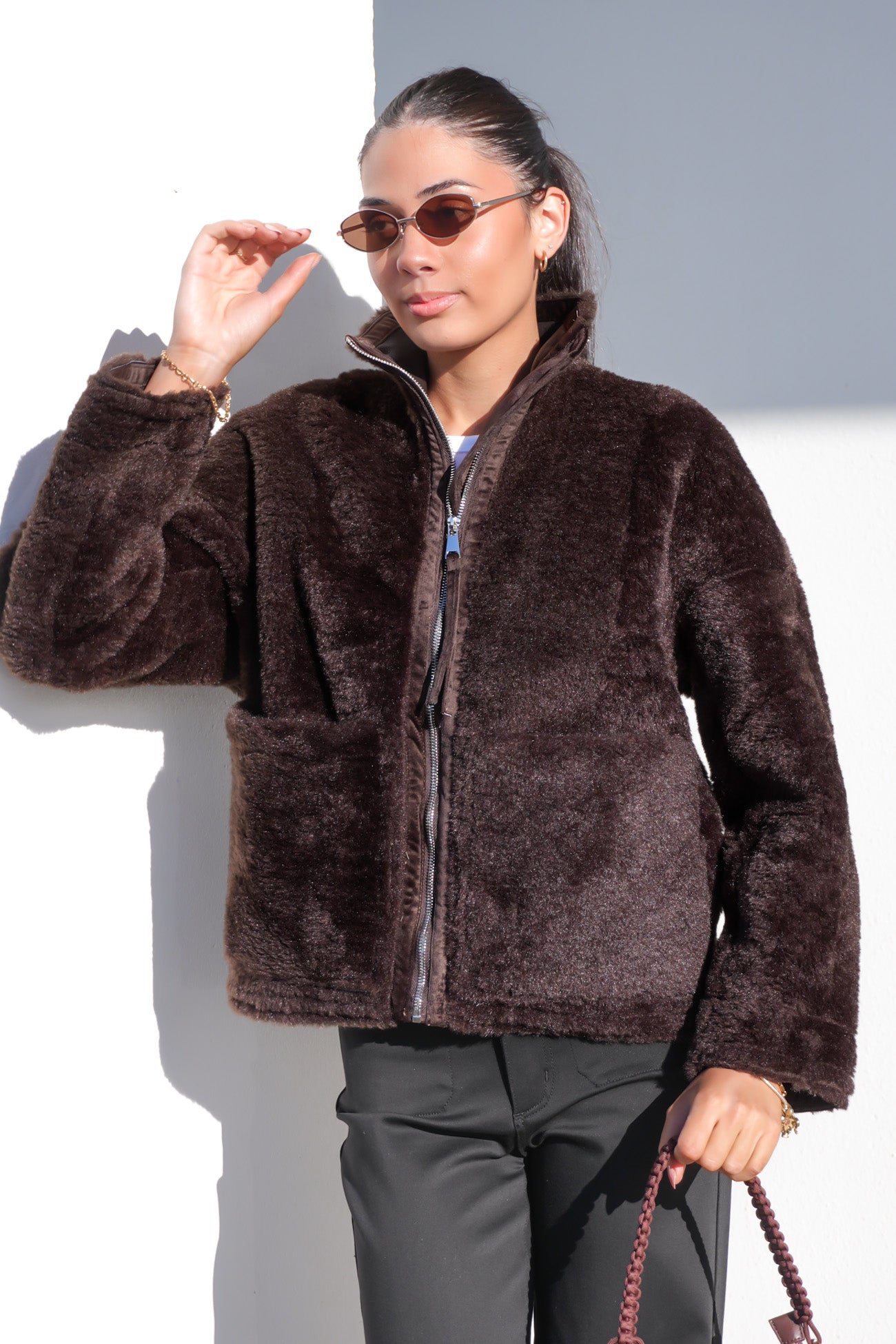 Tayce Teddy Jacket Chocolate