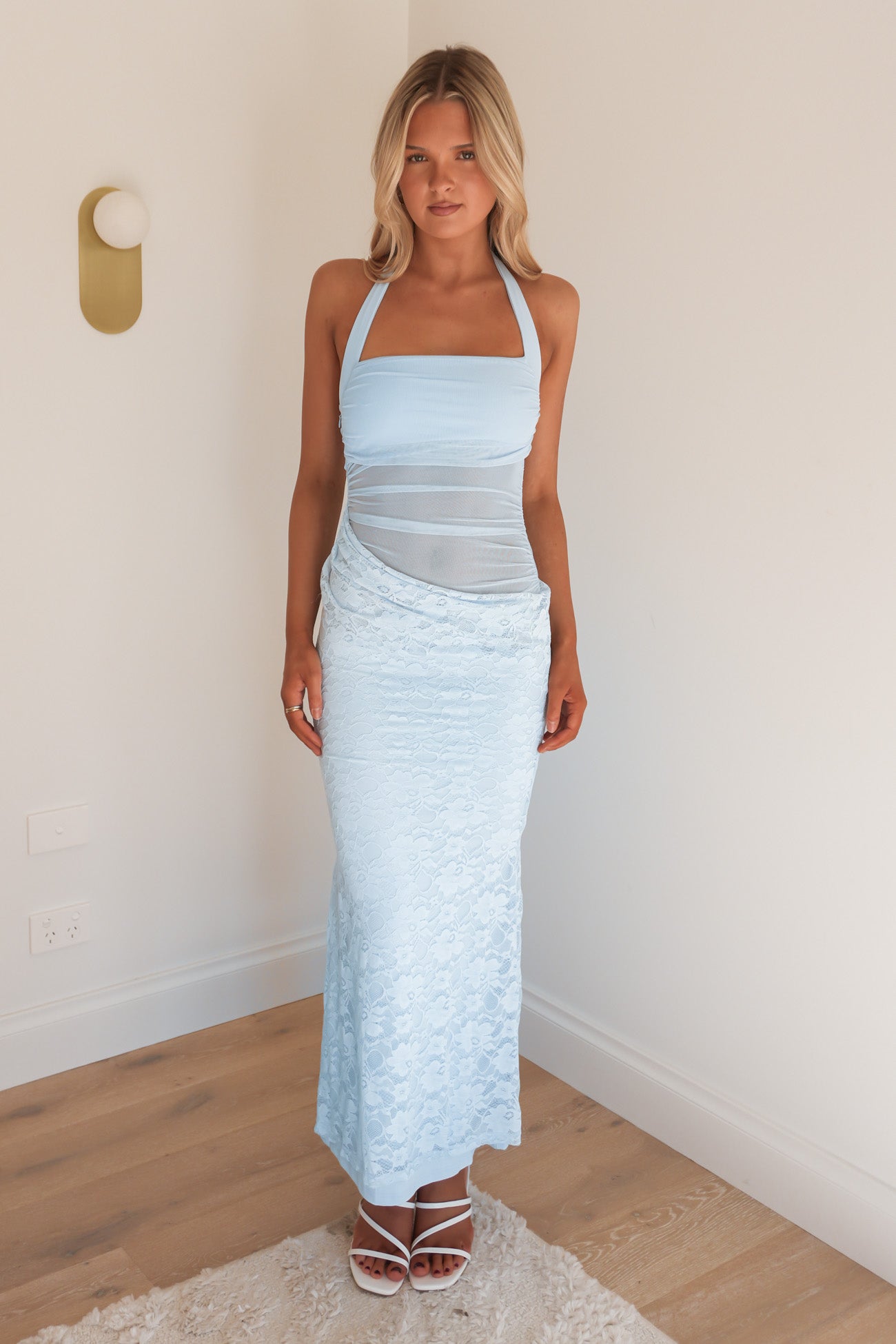 Taylse Lace Halter Maxi Dress Blue