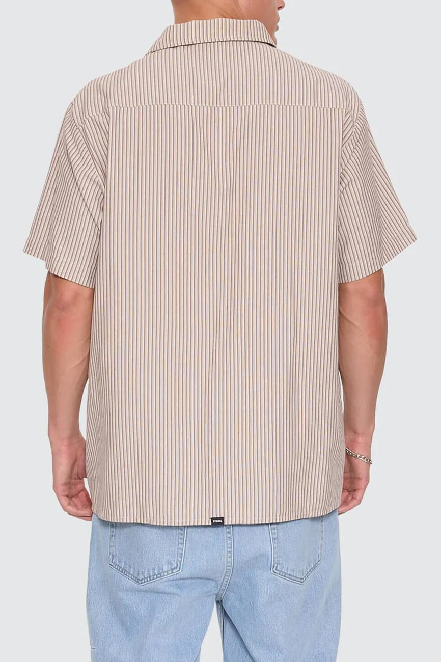 Thrills Union Short Sleeve Stripe Work Shirt Postal Brown