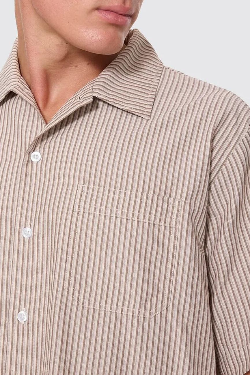 Thrills Union Short Sleeve Stripe Work Shirt Postal Brown