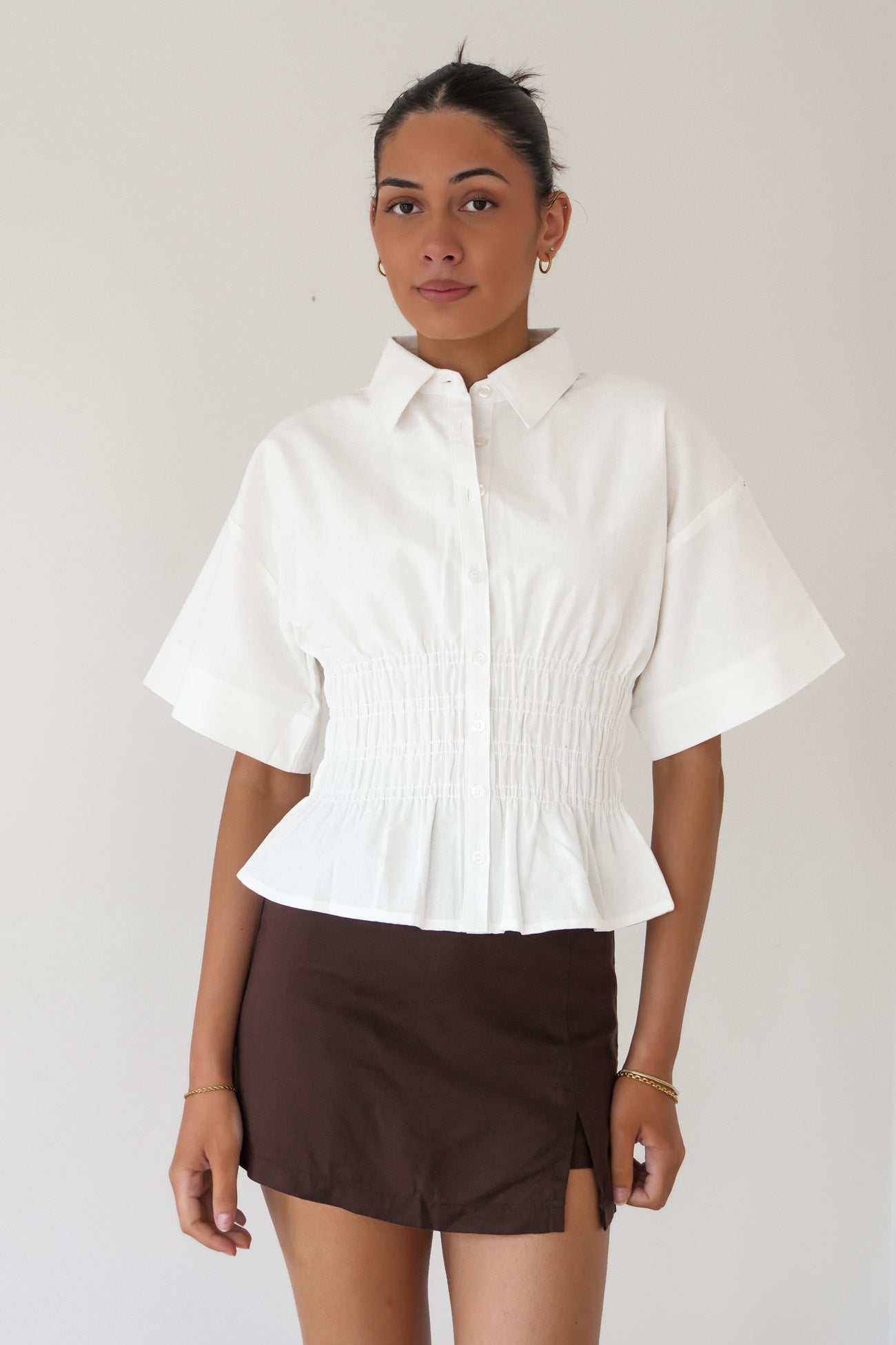 Timeless Shirred Top White