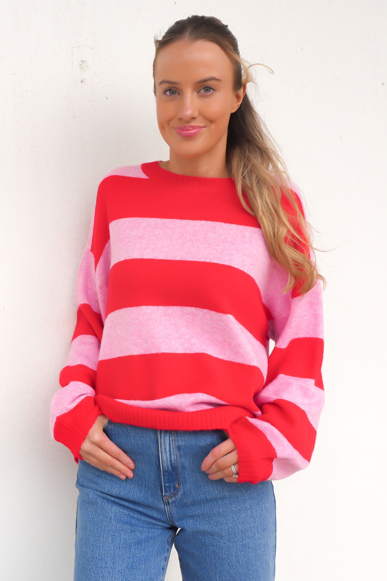 Tiva Knit Jumper Red Pink Stripe