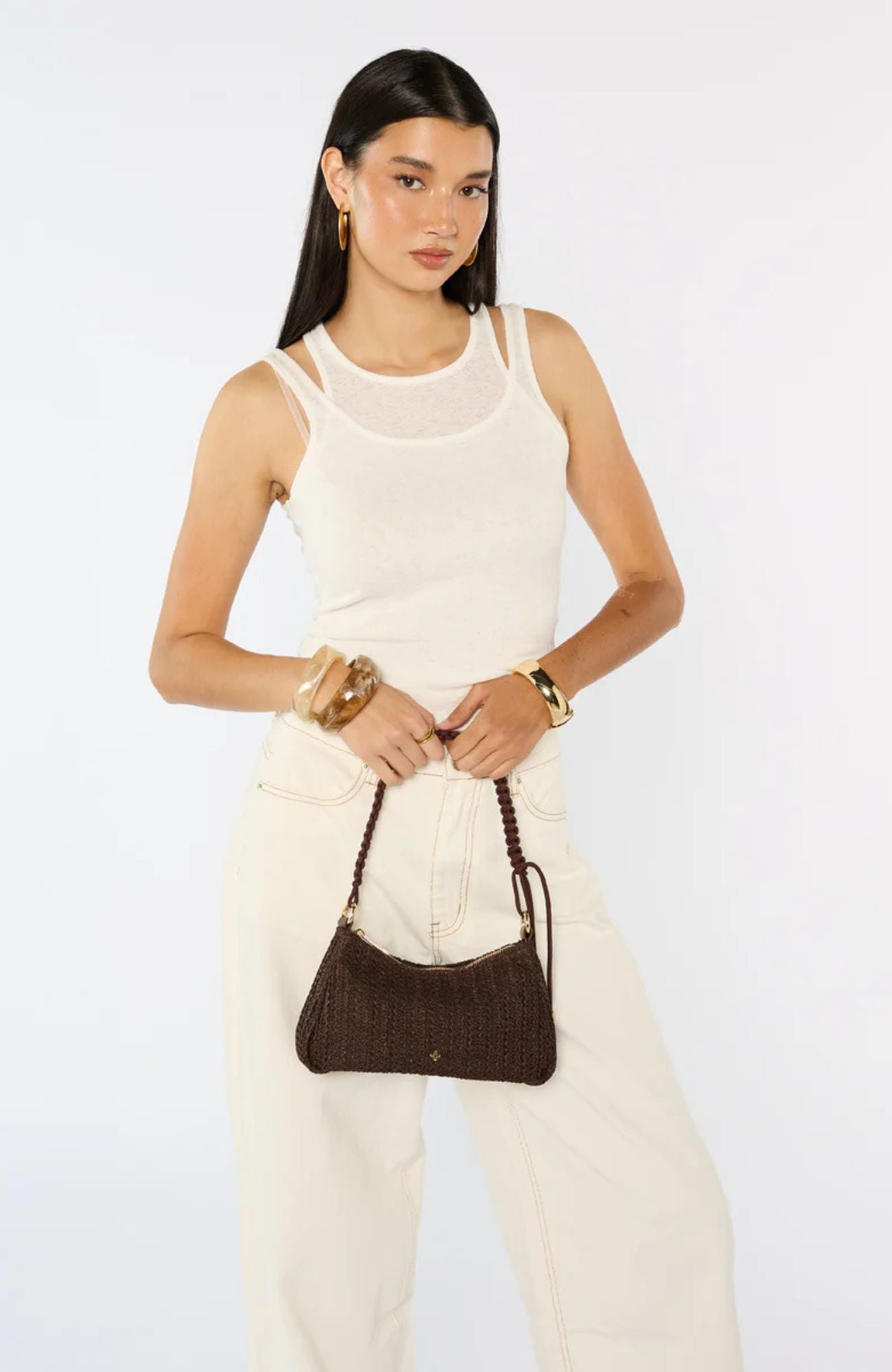 Tulum Bag Chocolate Raffia Gold