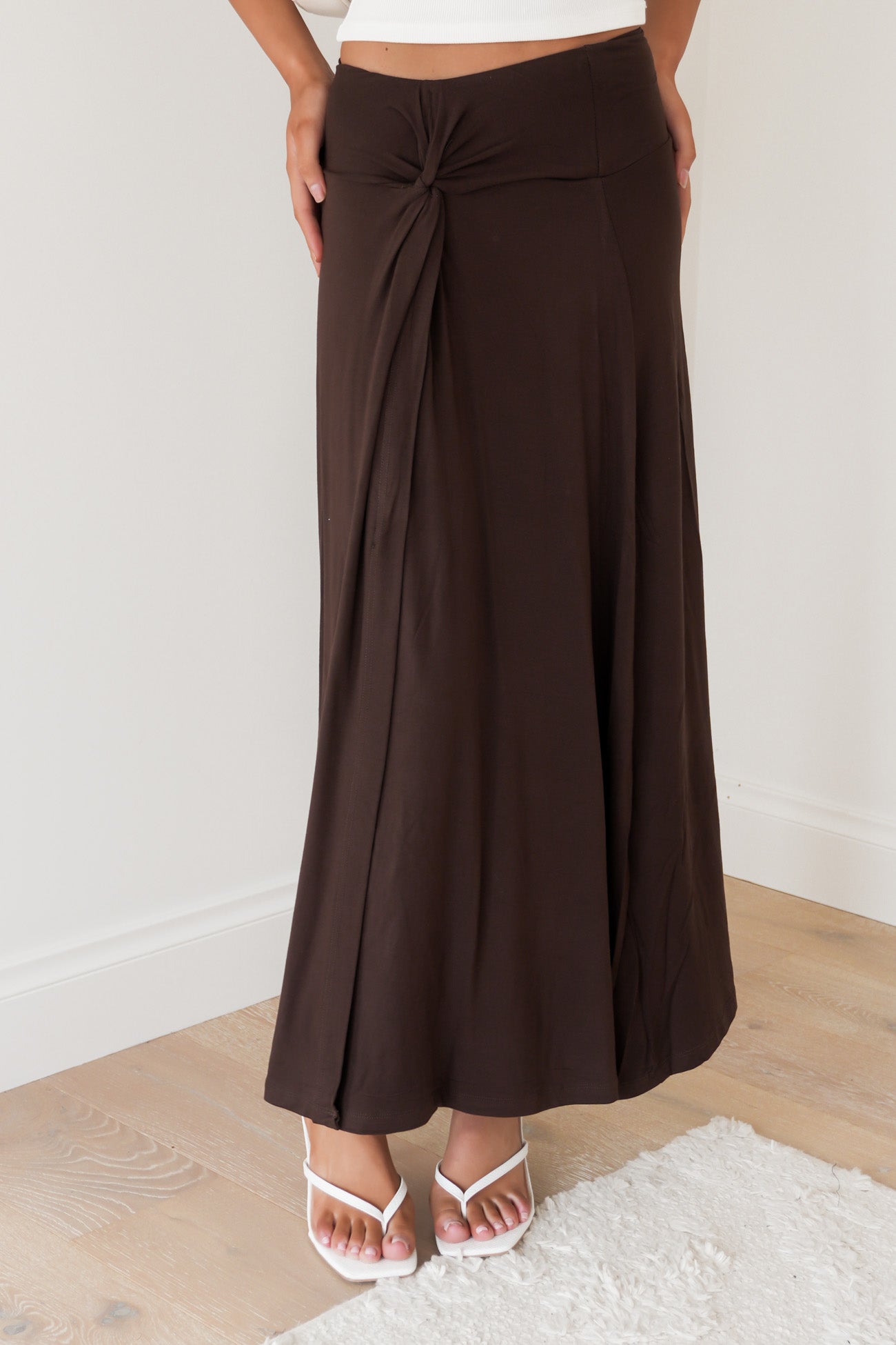 Twist Detail Maxi Skirt Chocolate