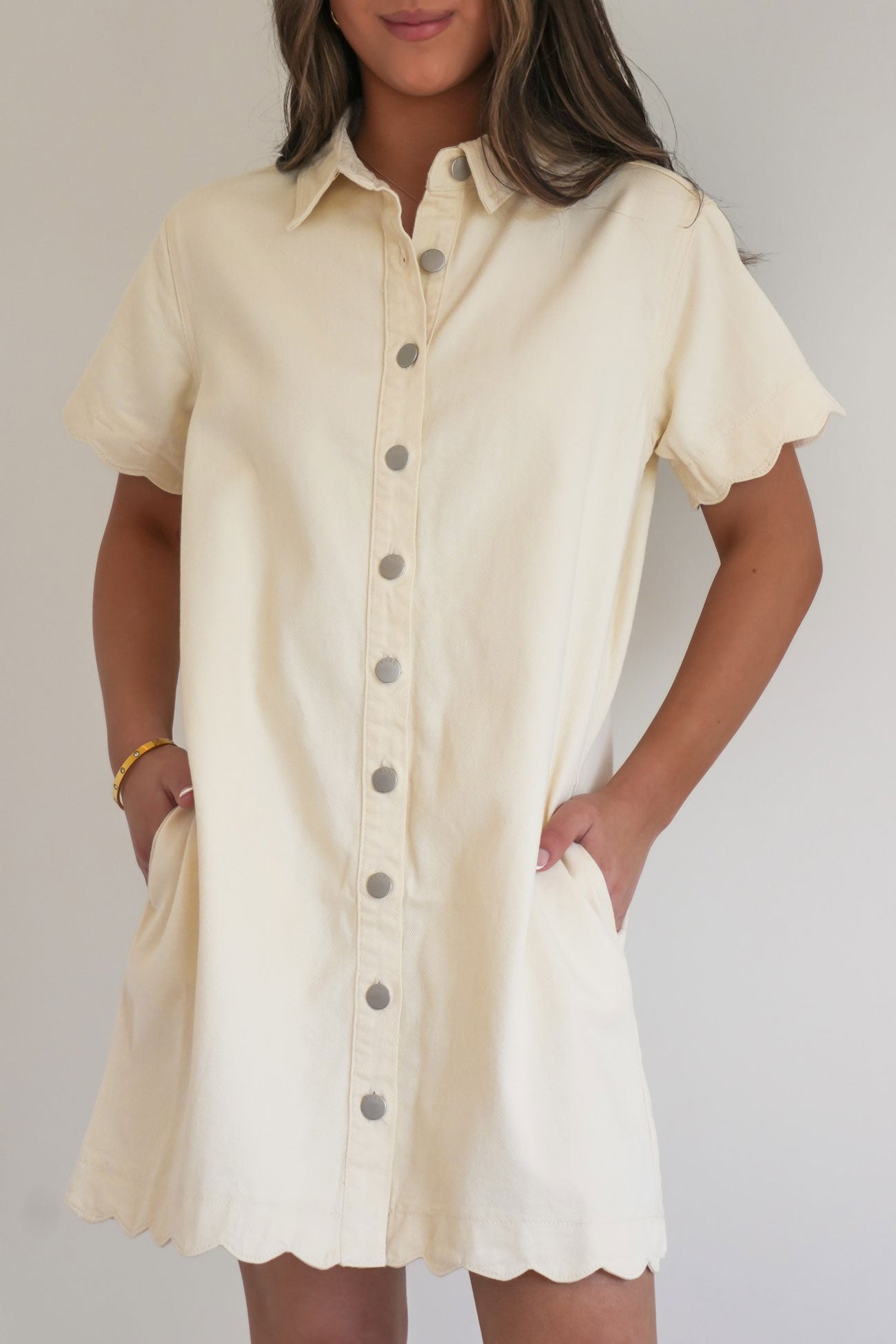 Vale Scalloped Denim Dress Parchment