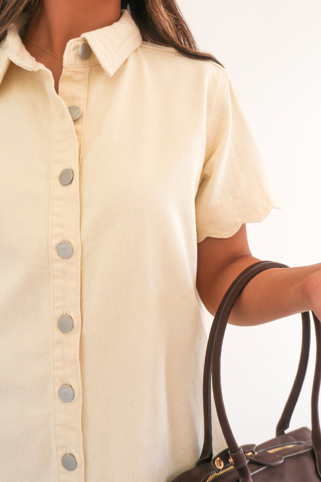 Vale Scalloped Denim Dress Parchment