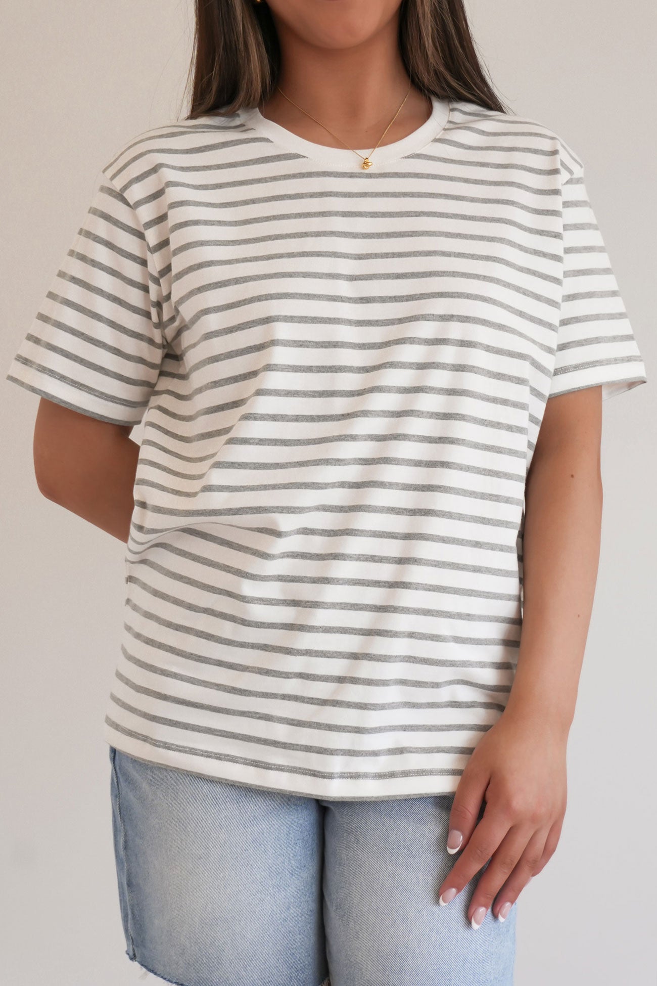 Winsor Tee Grey Marle Stripe