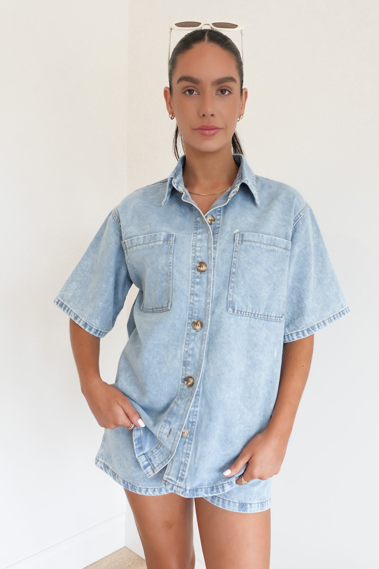 Xylia Denim Set Light Blue Acid Wash