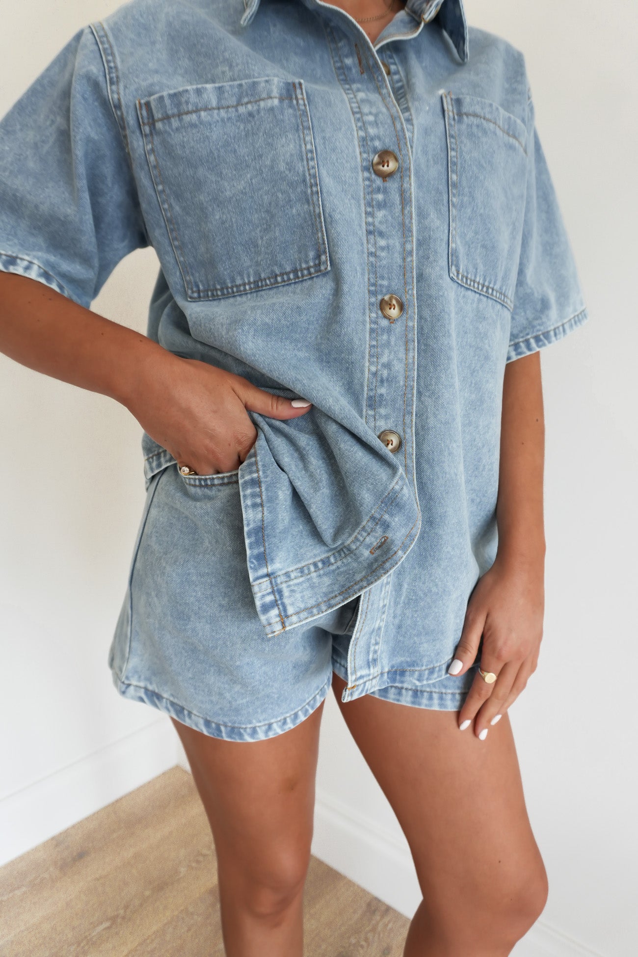 Xylia Denim Set Light Blue Acid Wash