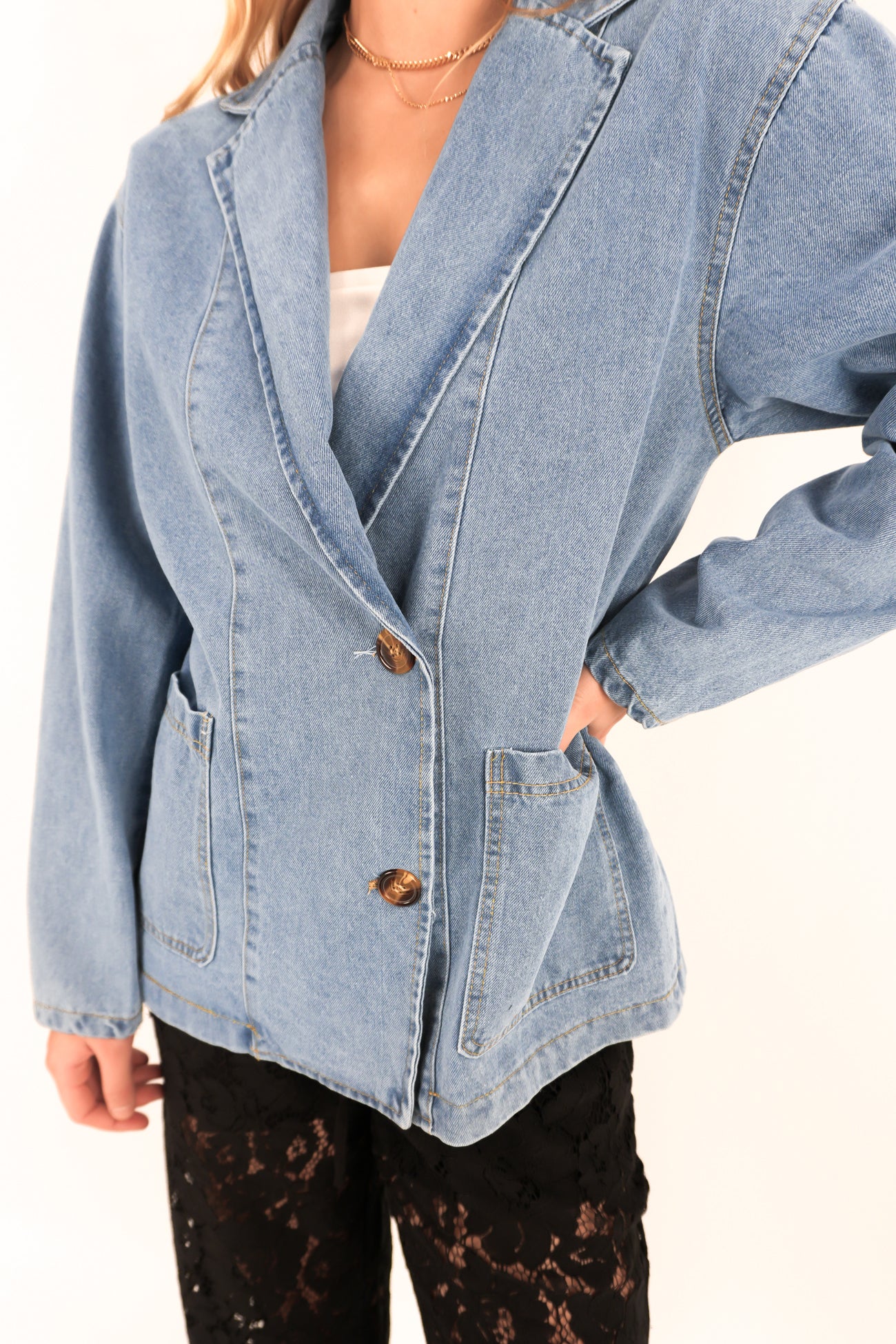 Zahiya Denim Blazer Mid Blue