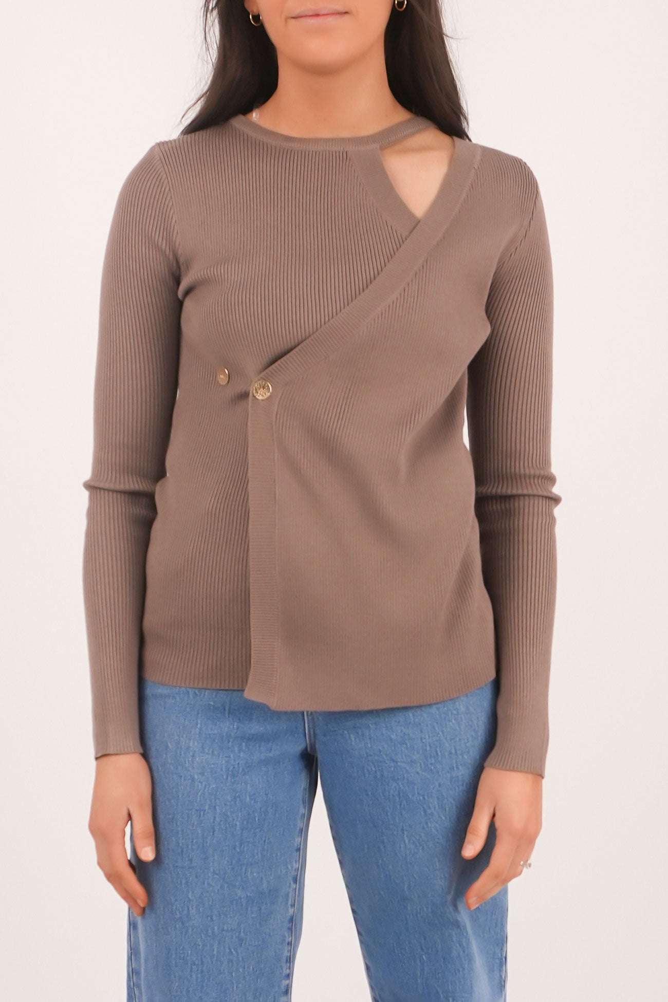 Zambee Knit Long Sleeve Top Taupe
