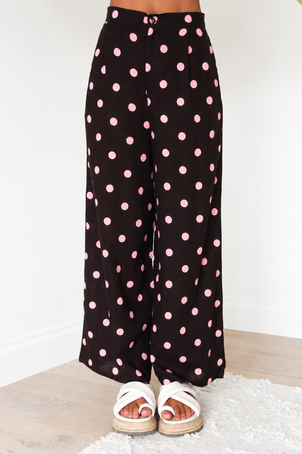 Zander Pant Pink Chocolate Polka Dot
