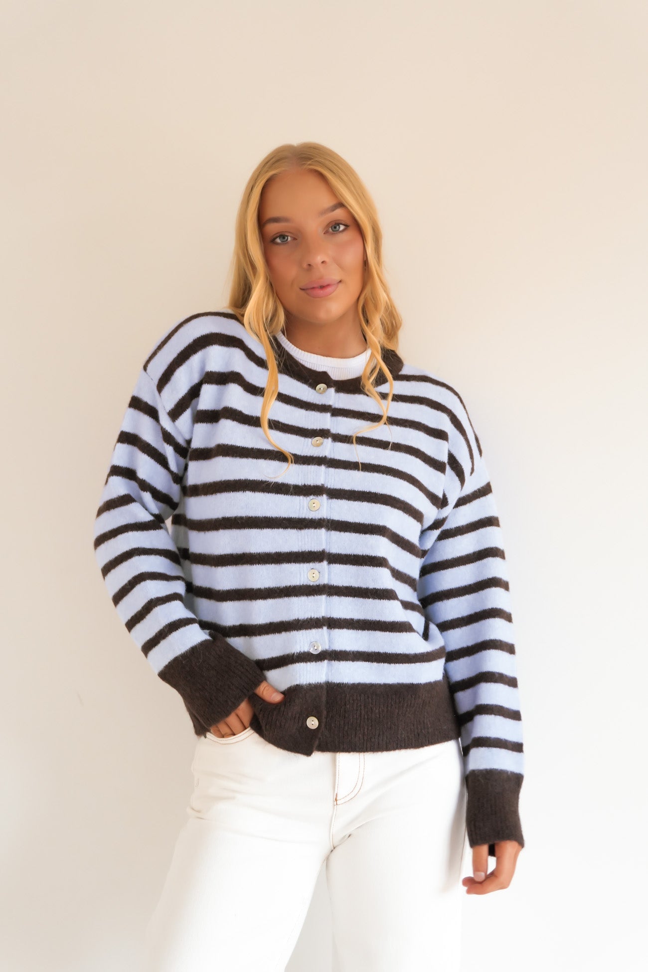 Zara Knit Cardigan Blue Stripe
