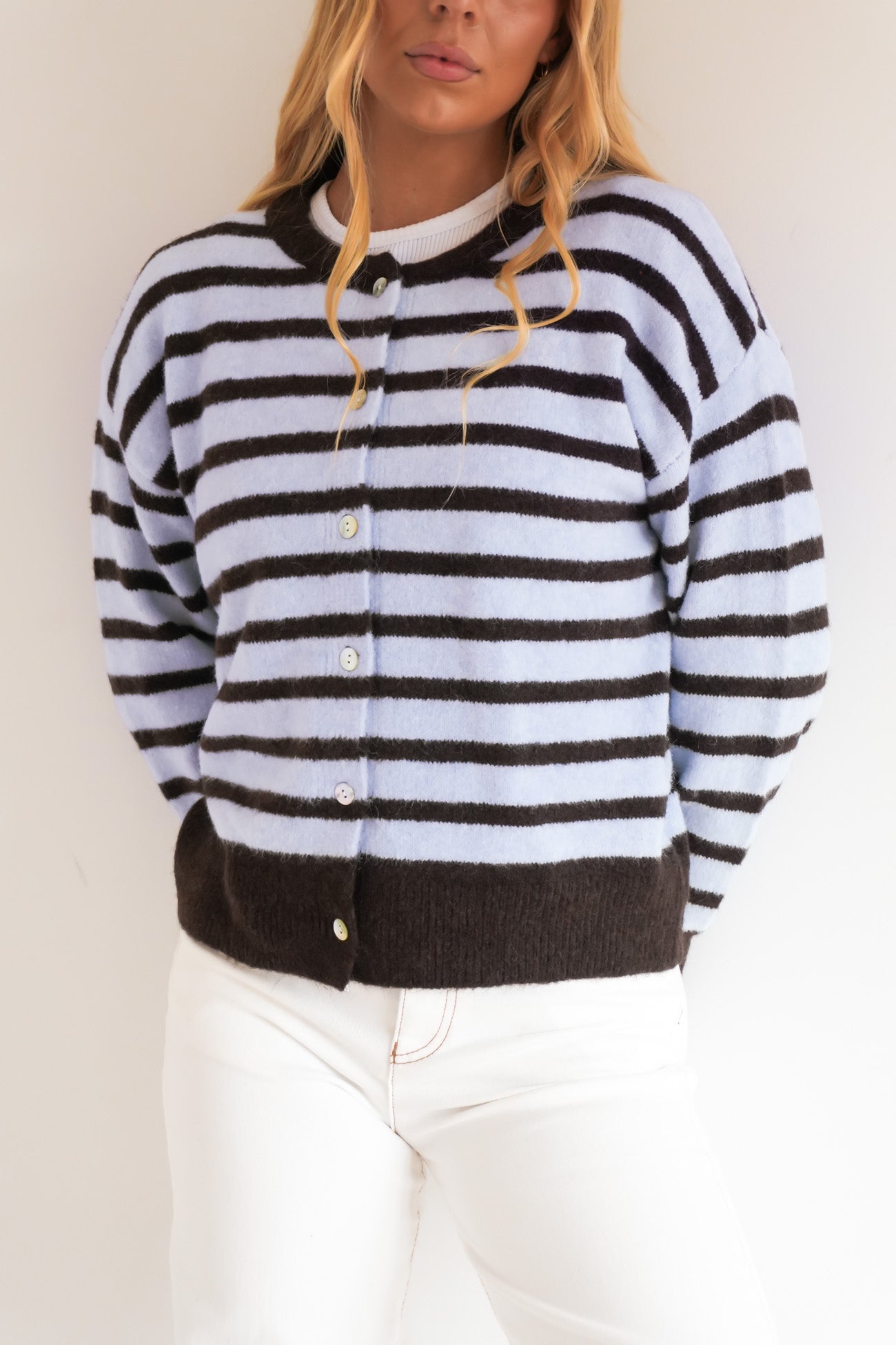 Zara Knit Cardigan Blue Stripe