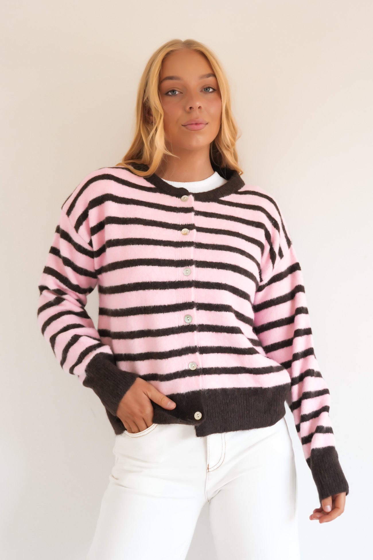 Zara Knit Cardigan Pink Stripe