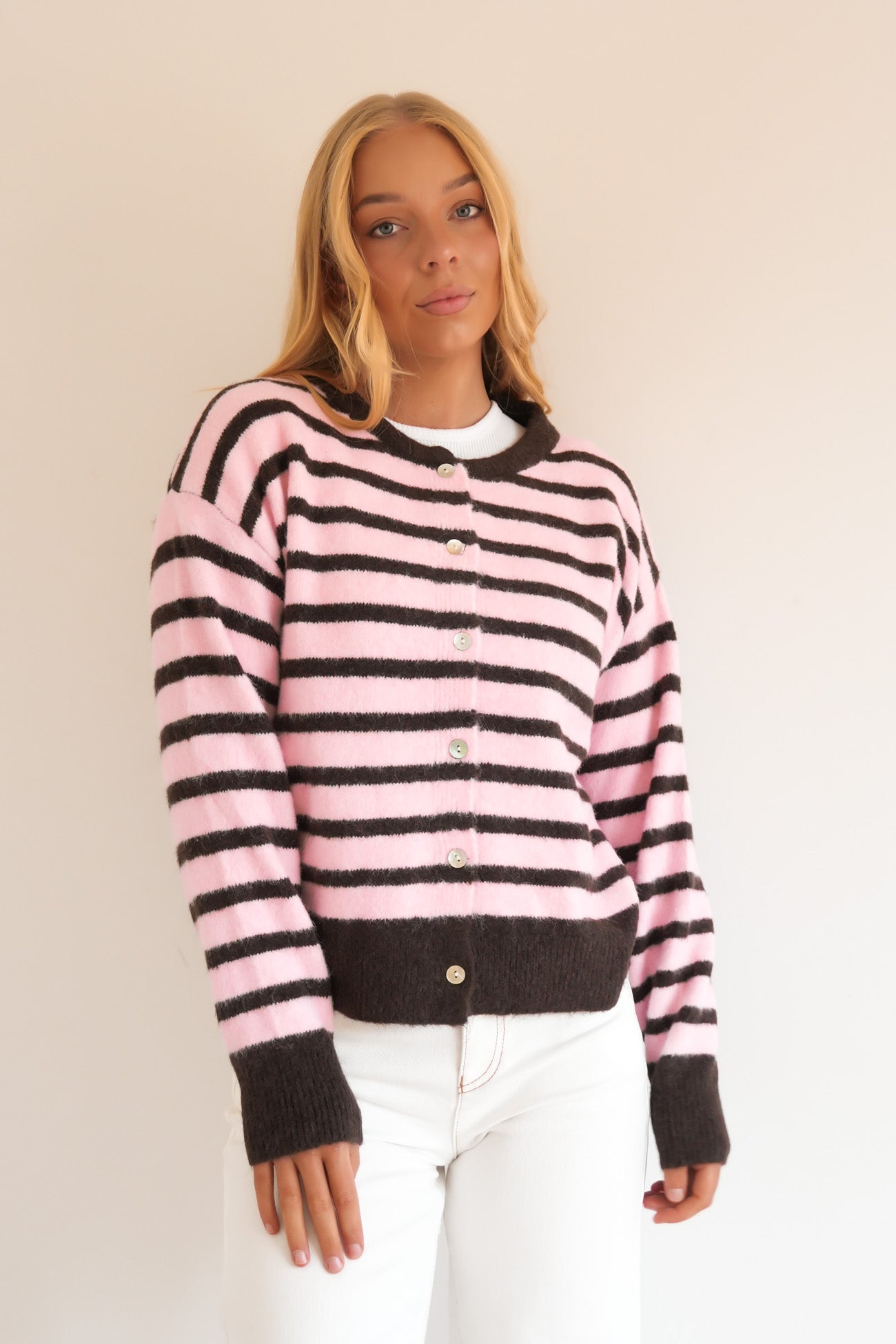 Zara Knit Cardigan Pink Stripe