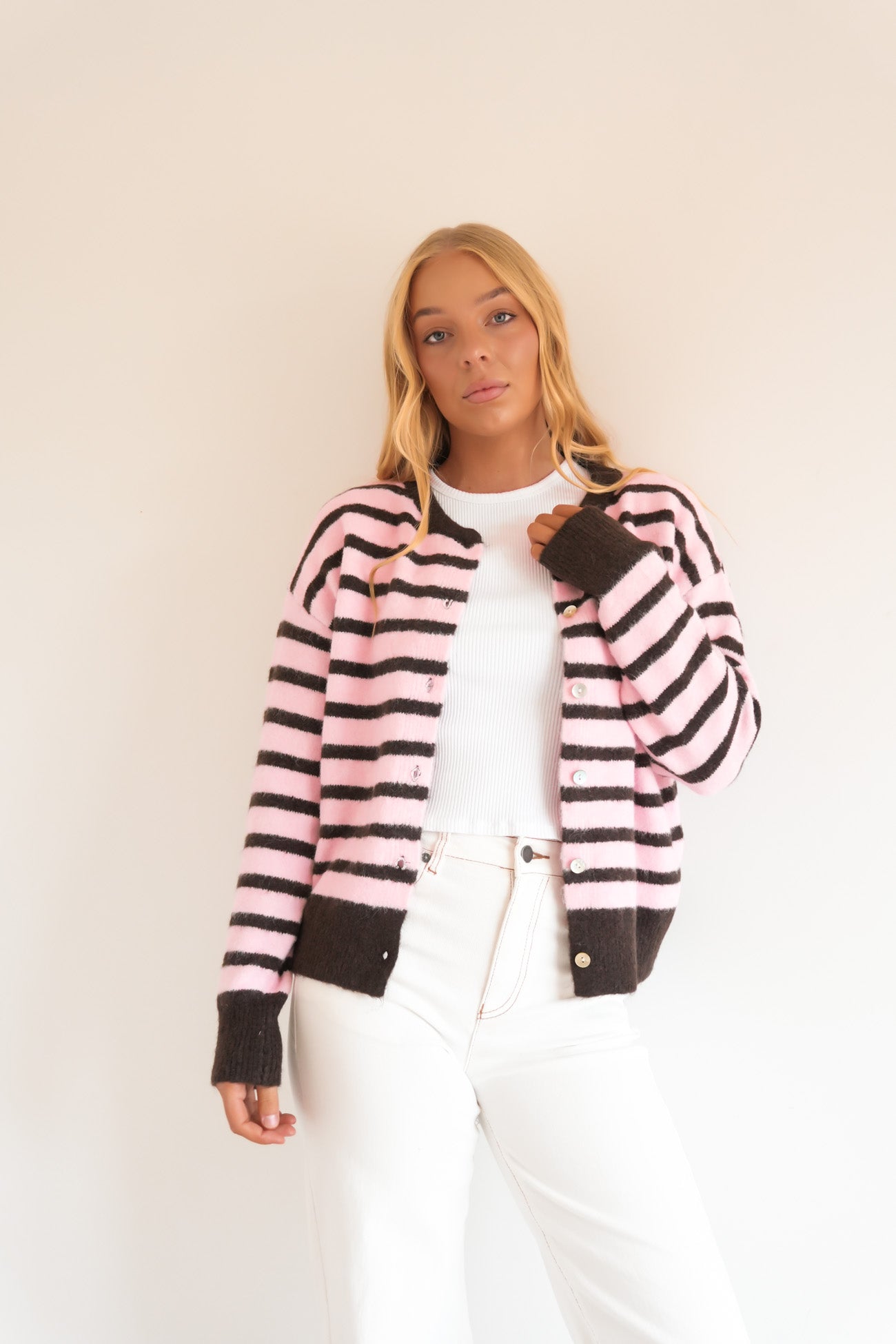 Zara Knit Cardigan Pink Stripe