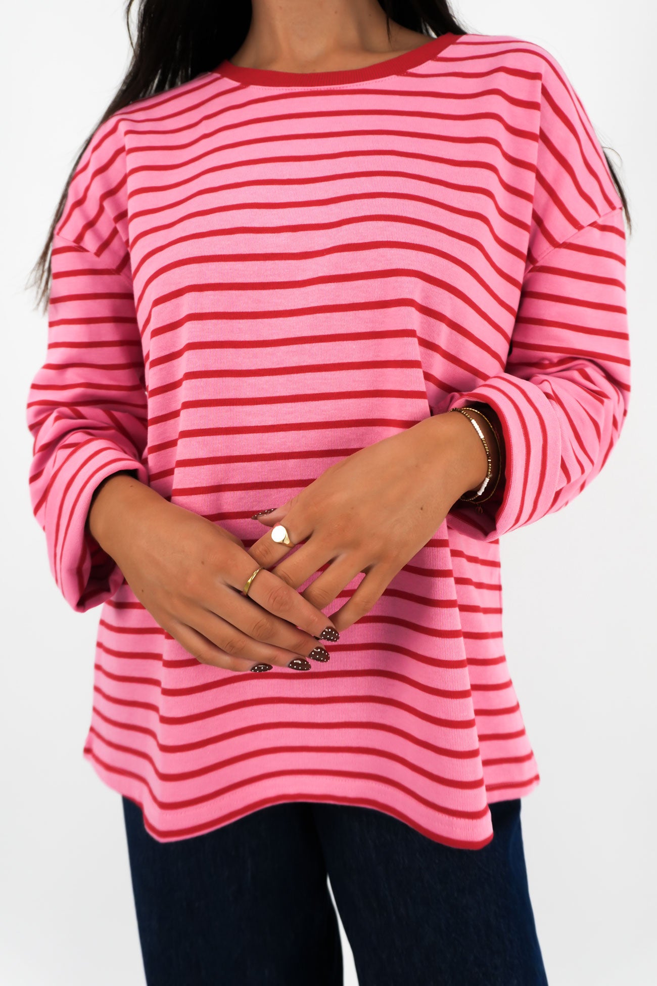 Zora Long Sleeve Tee Pink Stripe fc