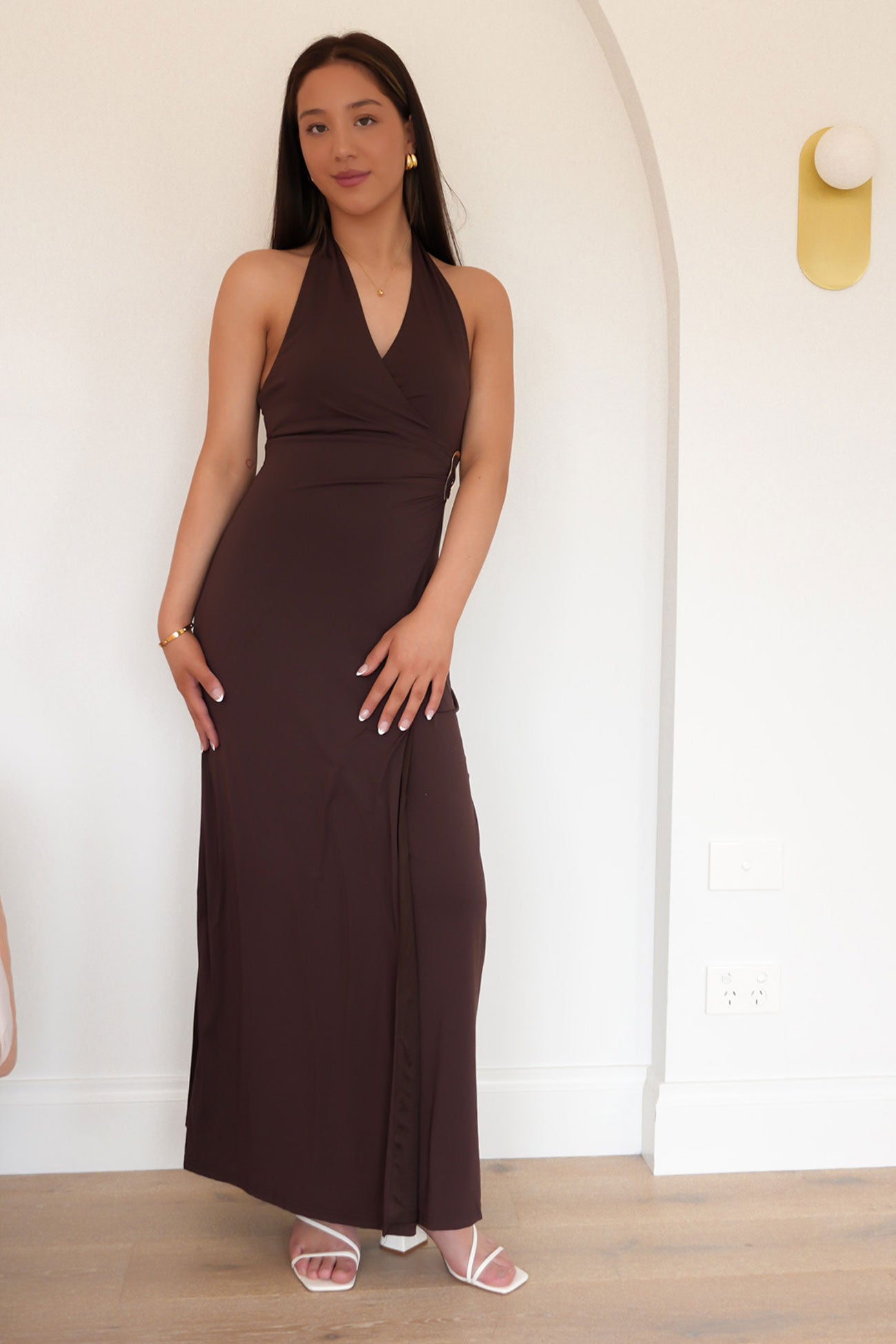 Zorina Halter Maxi Dress Brown