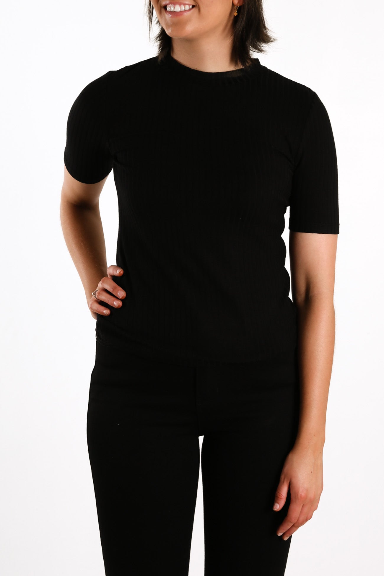 Nina Ribbed Tee Black
